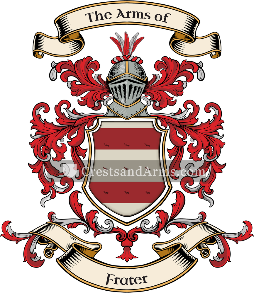 The Frater coat of arms, drawn from the recorded blazon