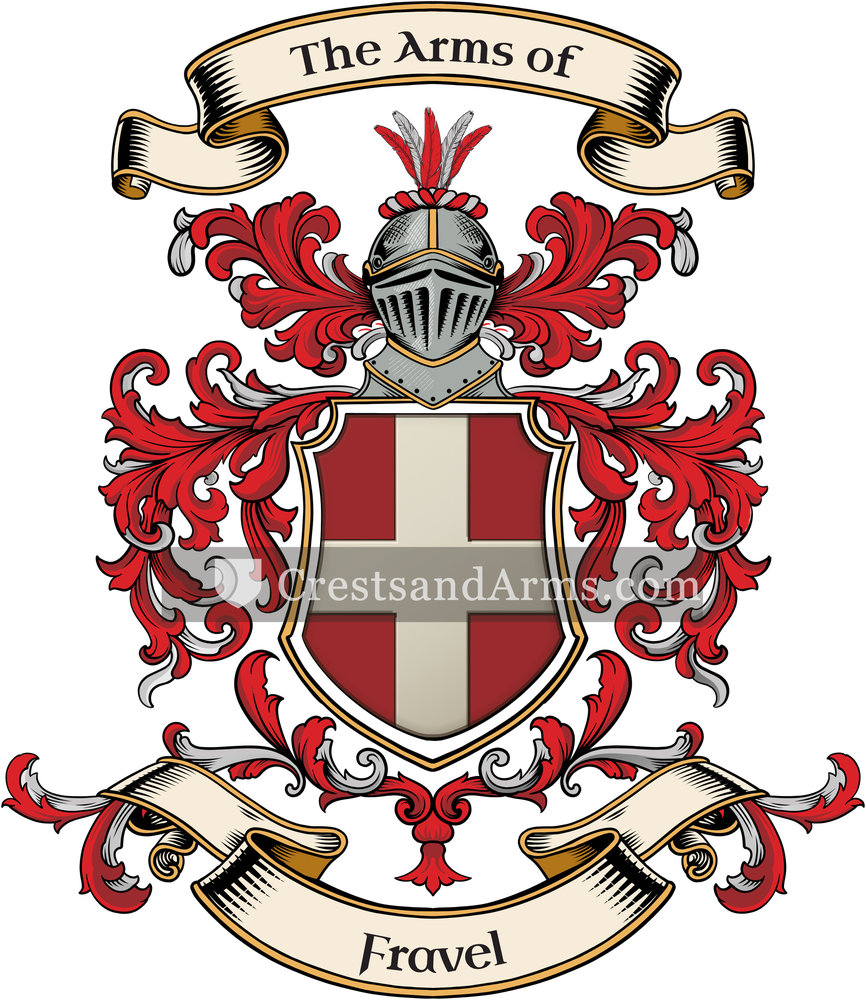The Fravel coat of arms, drawn from the recorded blazon