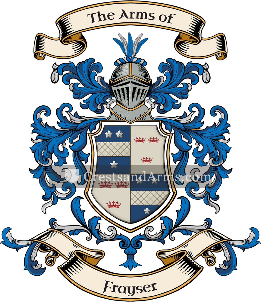 The Frayser coat of arms, drawn from the recorded blazon