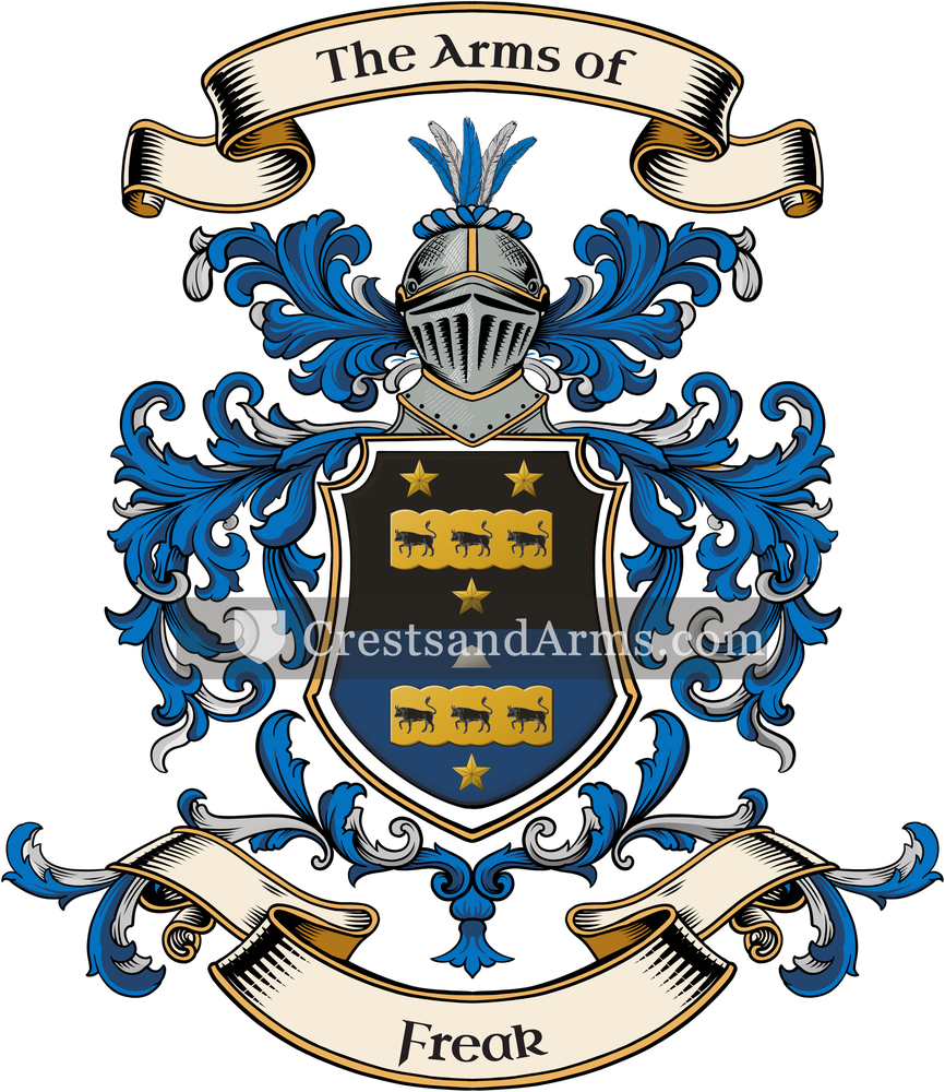 The Freak coat of arms, drawn from the recorded blazon