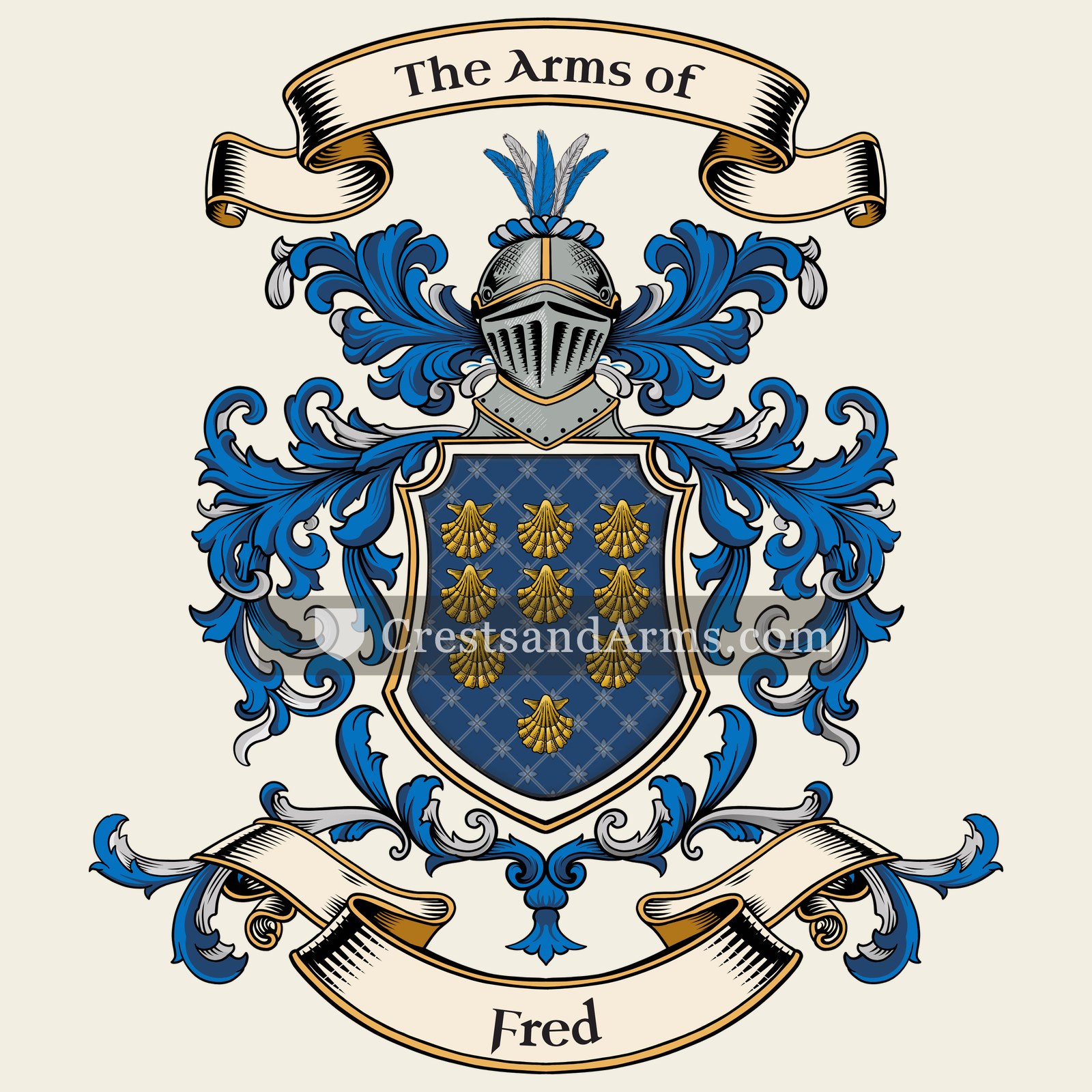 The Fred coat of arms, drawn from the recorded blazon