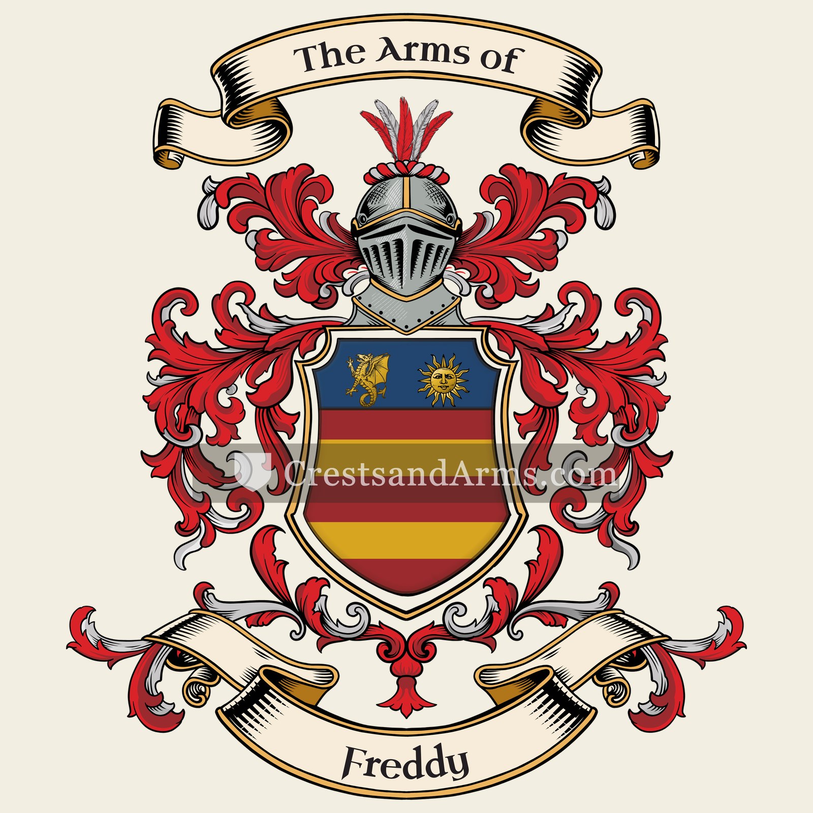 The Freddy coat of arms, drawn from the recorded blazon