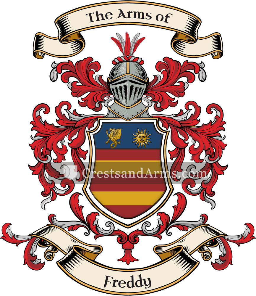 The Freddy coat of arms, drawn from the recorded blazon