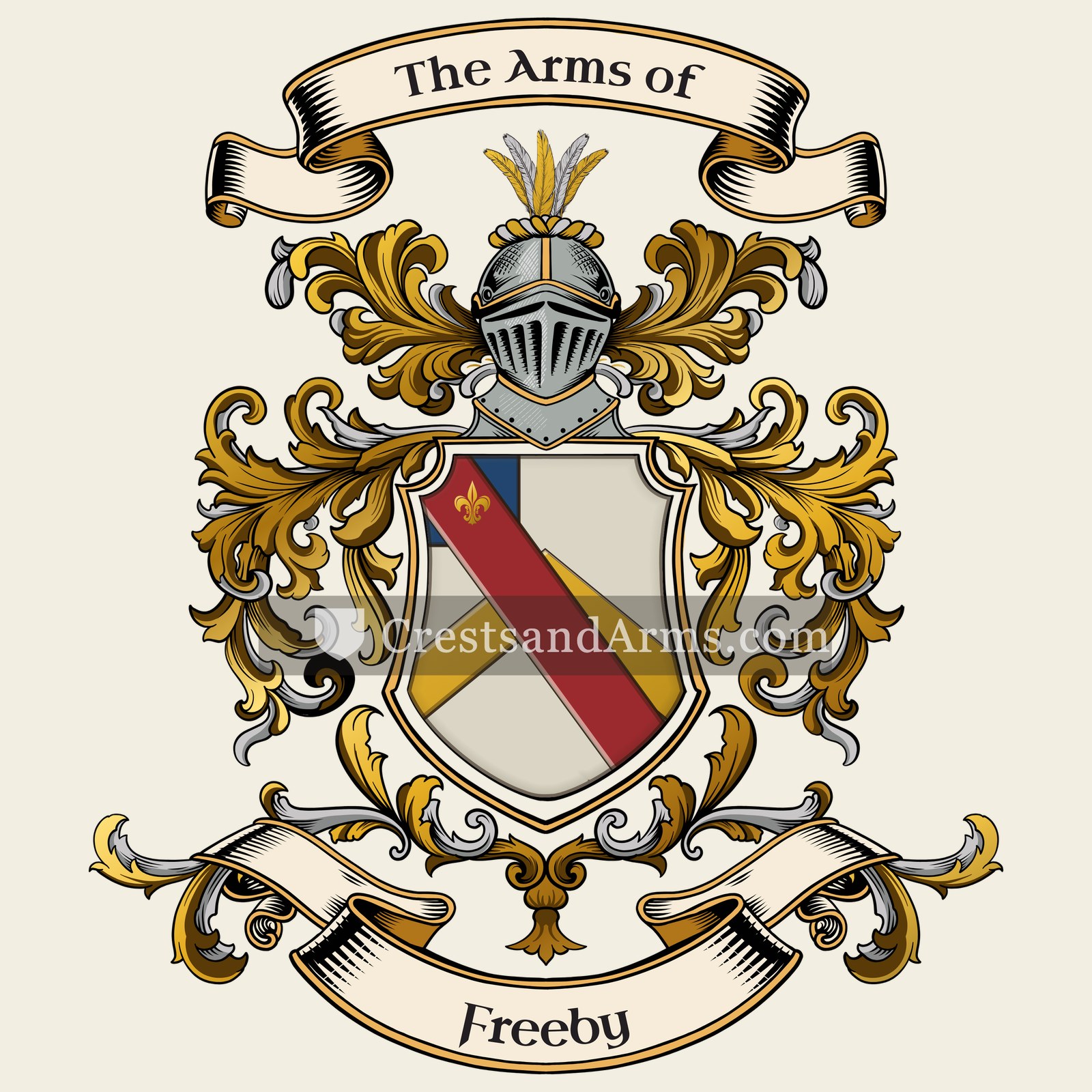 The Freeby coat of arms, drawn from the recorded blazon