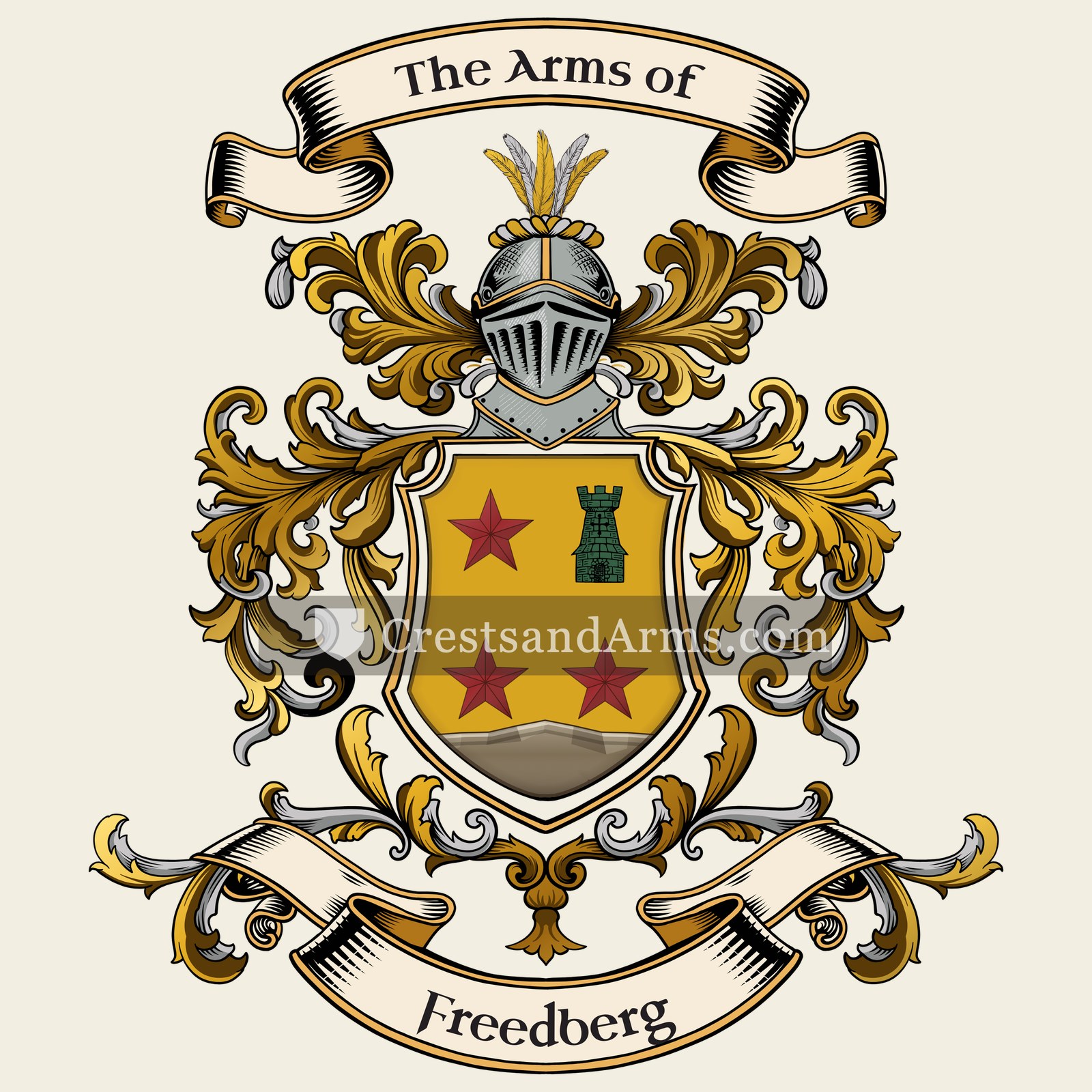 The Freedberg coat of arms, drawn from the recorded blazon