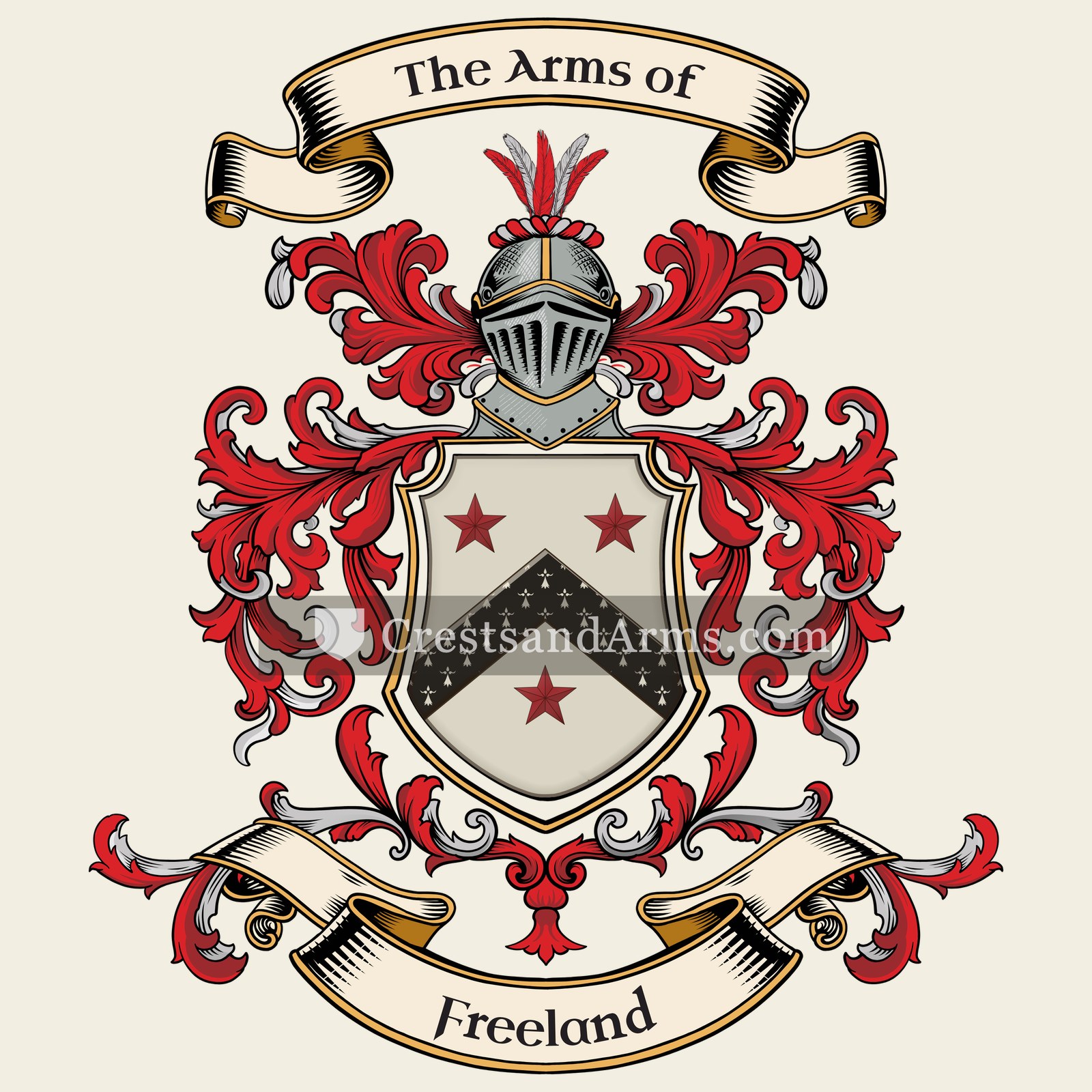 The Freeland coat of arms, drawn from the recorded blazon