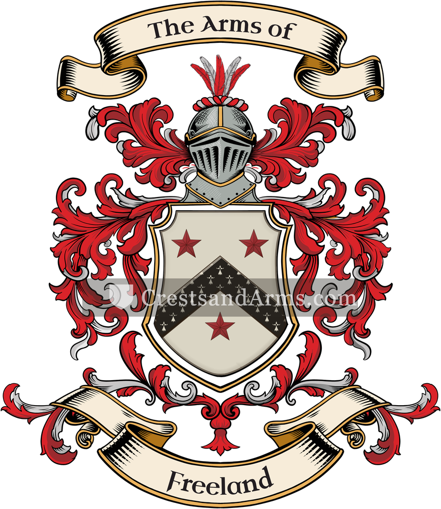 The Freeland coat of arms, drawn from the recorded blazon