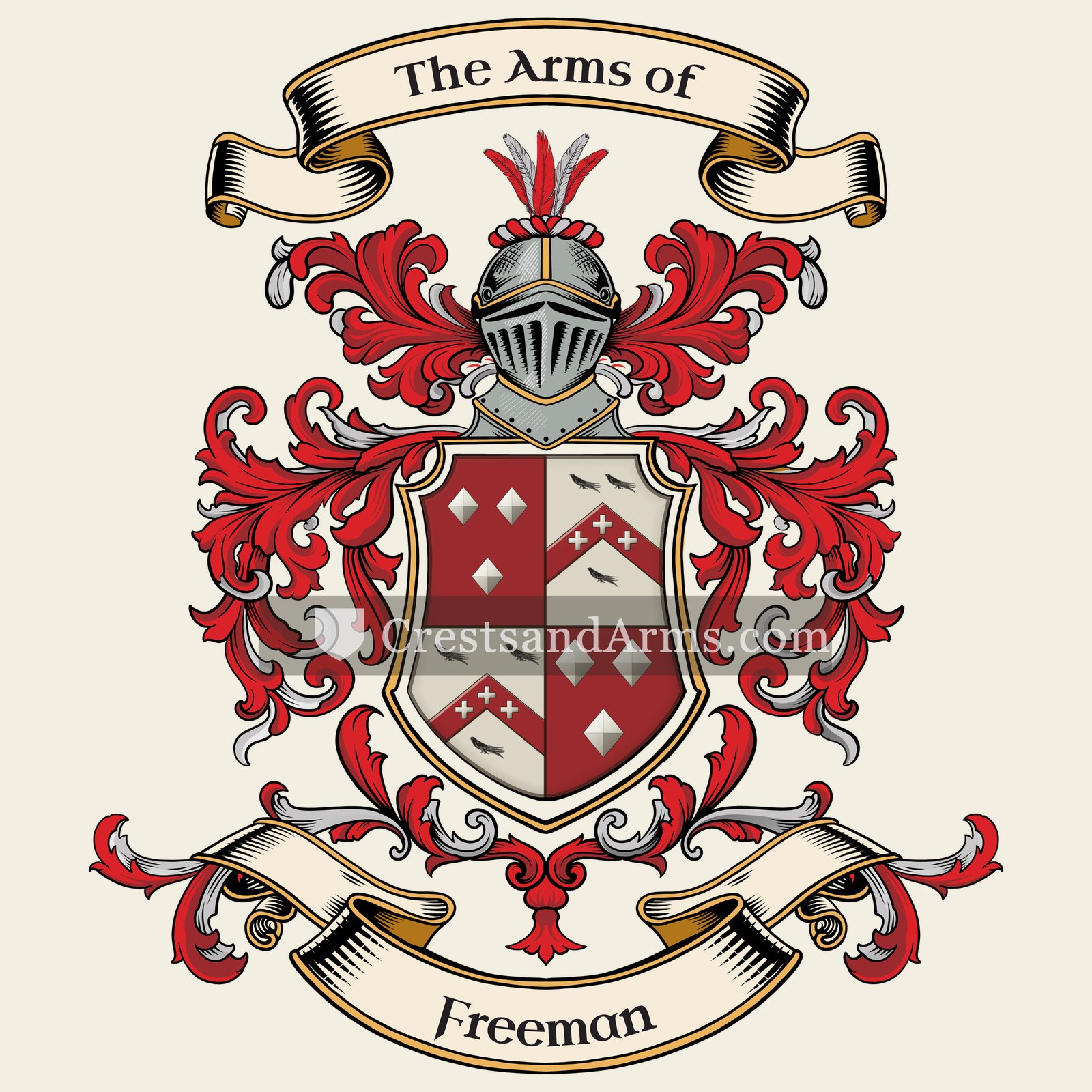 The Freeman coat of arms, drawn from the recorded blazon