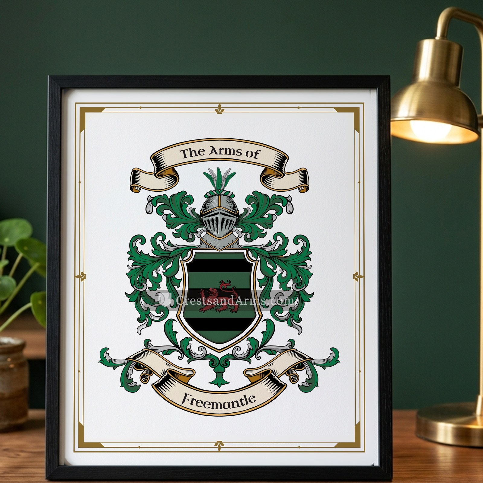 The Freemantle arms on the framed, black wood