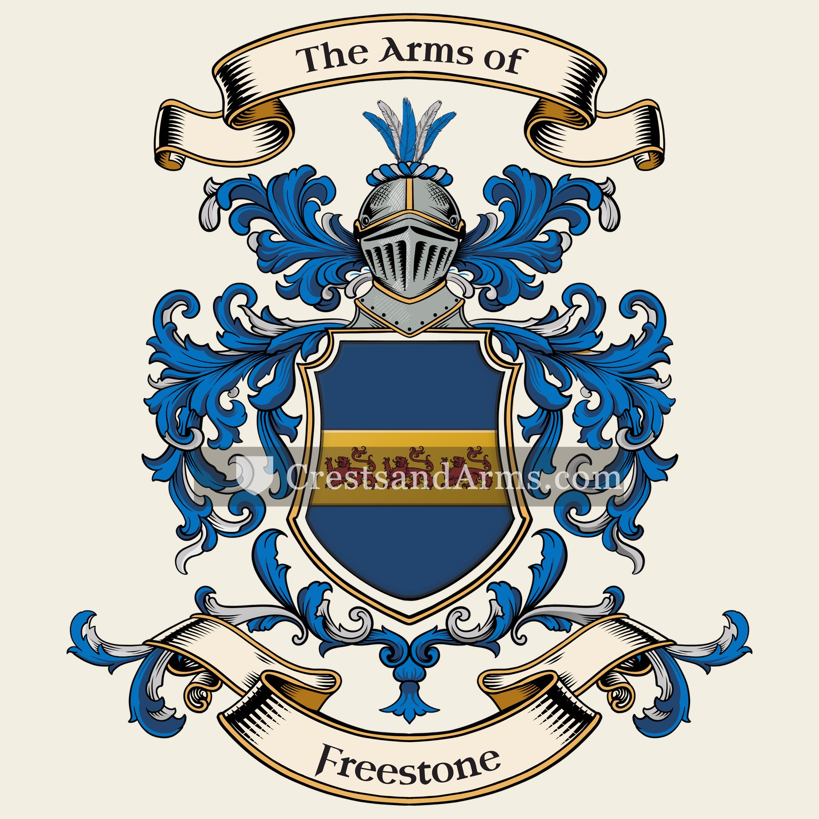 The Freestone coat of arms, drawn from the recorded blazon