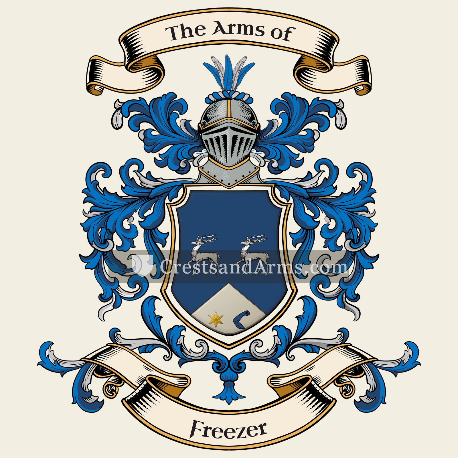The Freezer coat of arms, drawn from the recorded blazon