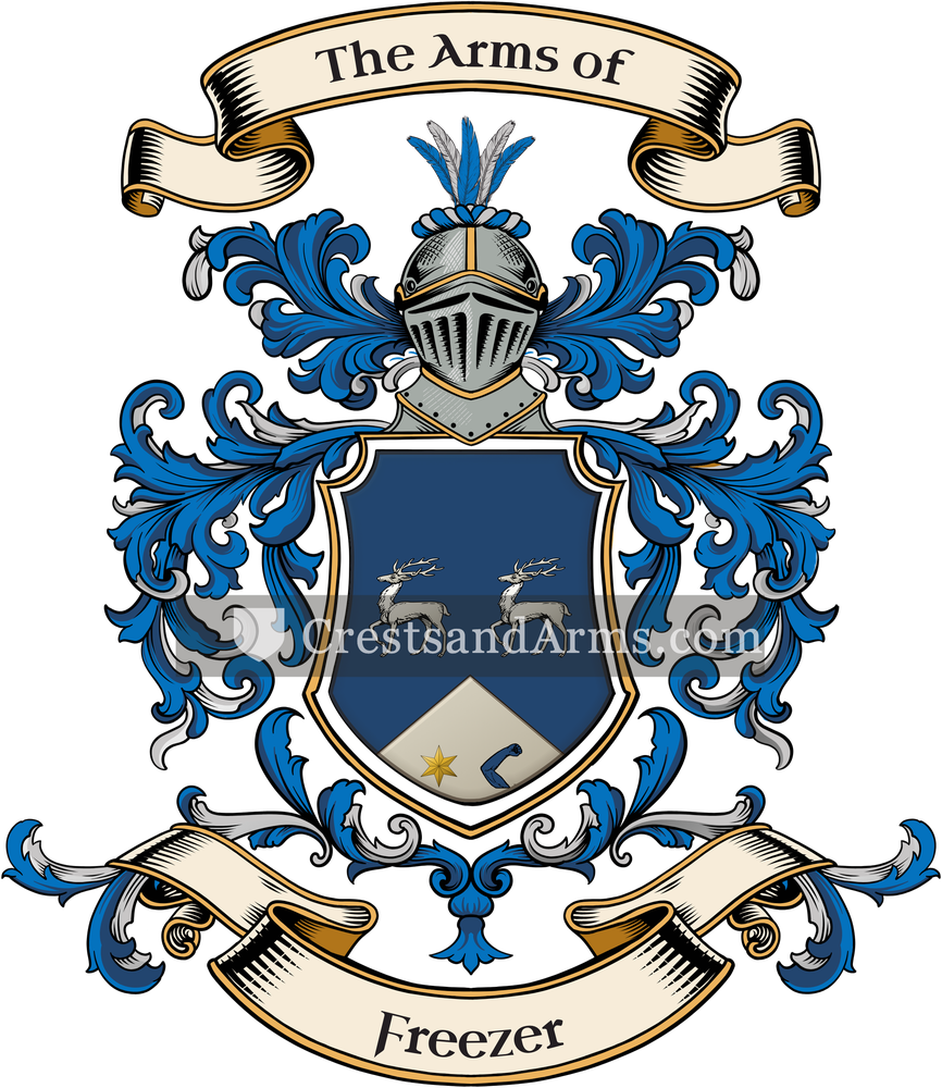 The Freezer coat of arms, drawn from the recorded blazon