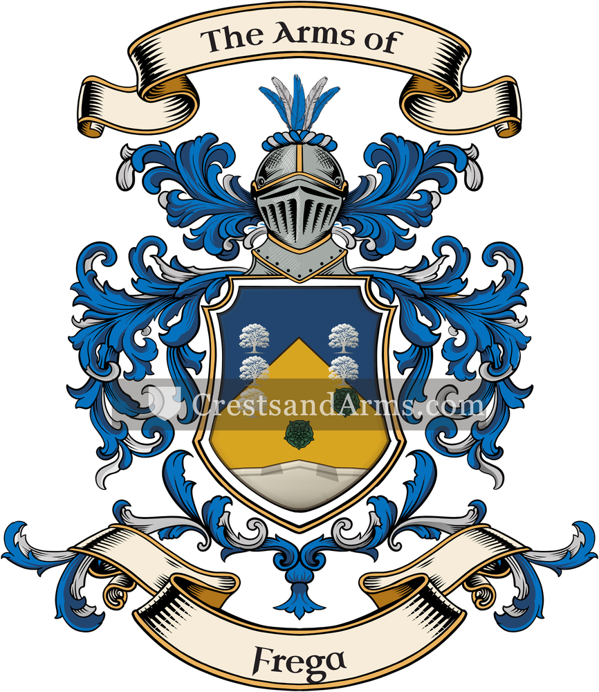 The Frega coat of arms, drawn from the recorded blazon