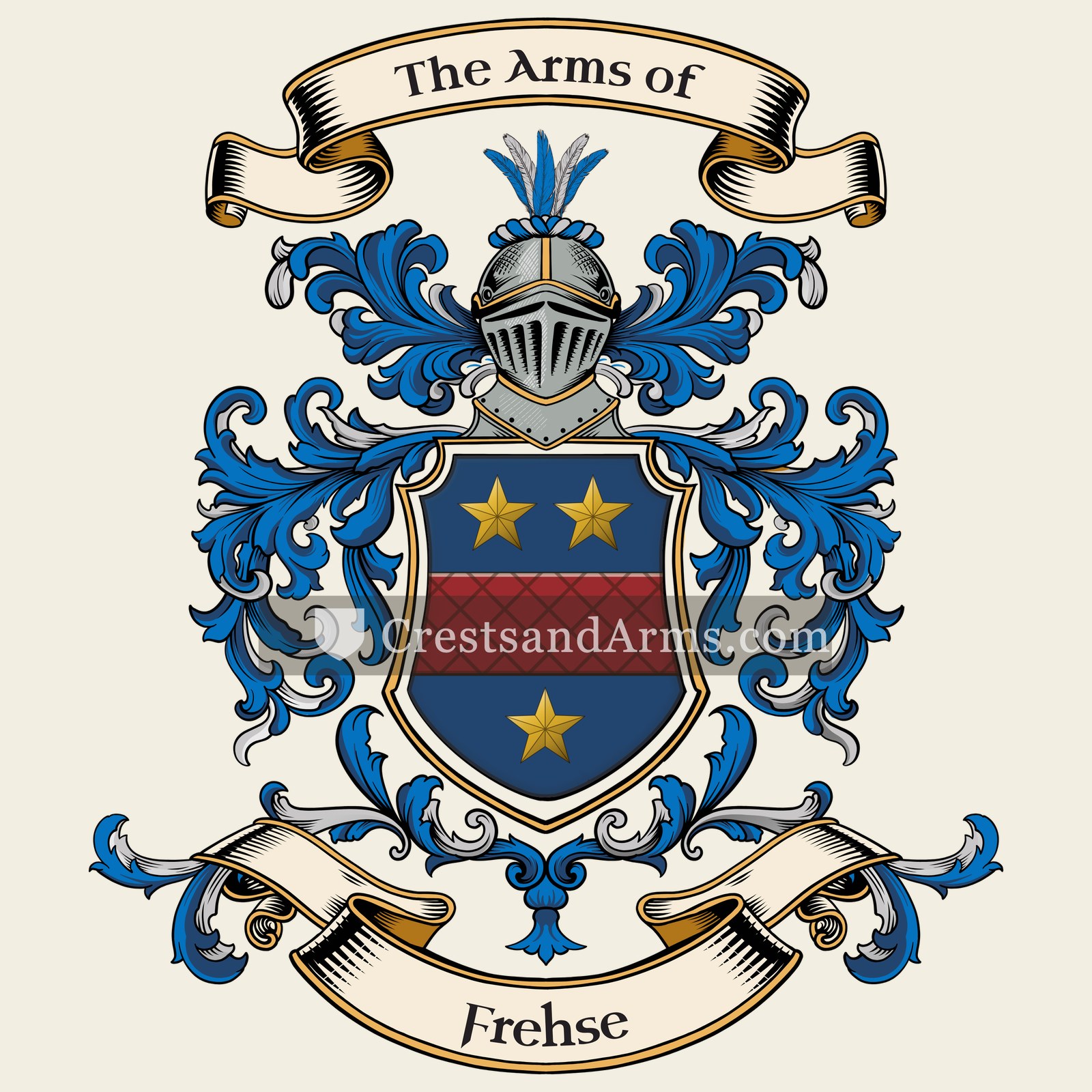 The Frehse coat of arms, drawn from the recorded blazon