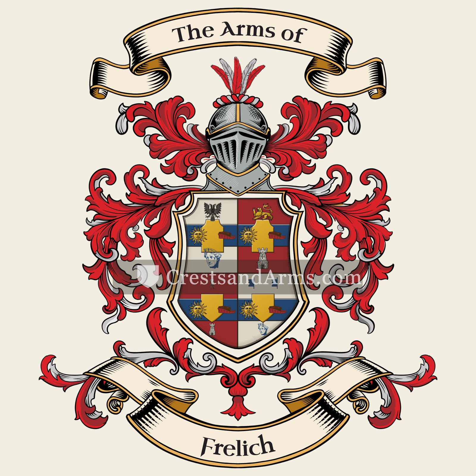 The Frelich coat of arms, drawn from the recorded blazon