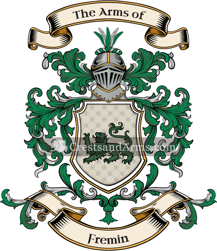 The Fremin coat of arms, drawn from the recorded blazon