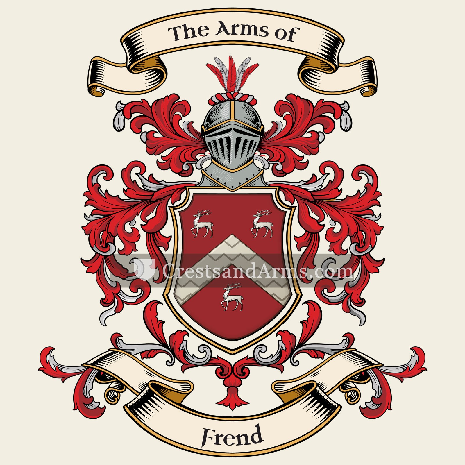 The Frend coat of arms, drawn from the recorded blazon