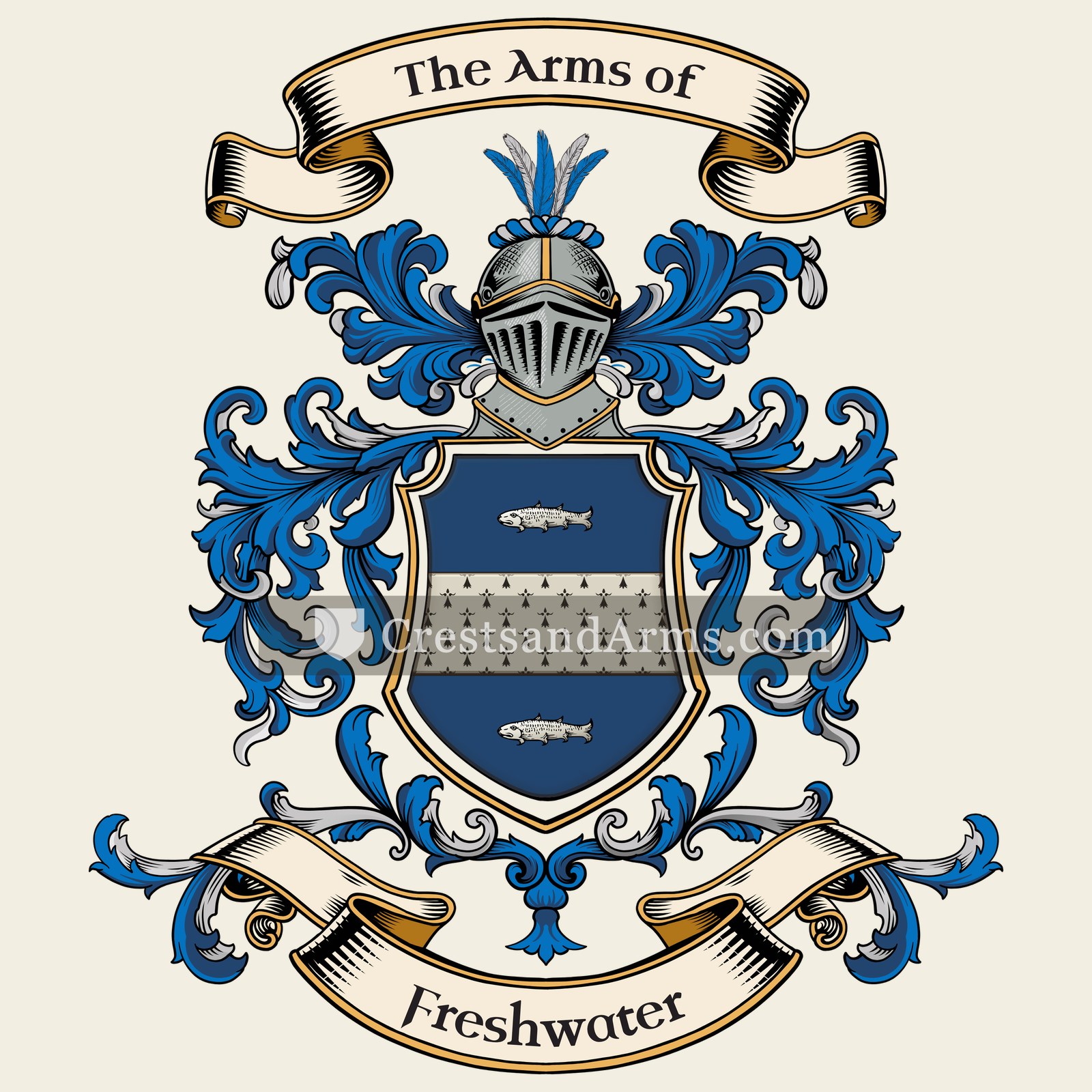 The Freshwater coat of arms, drawn from the recorded blazon