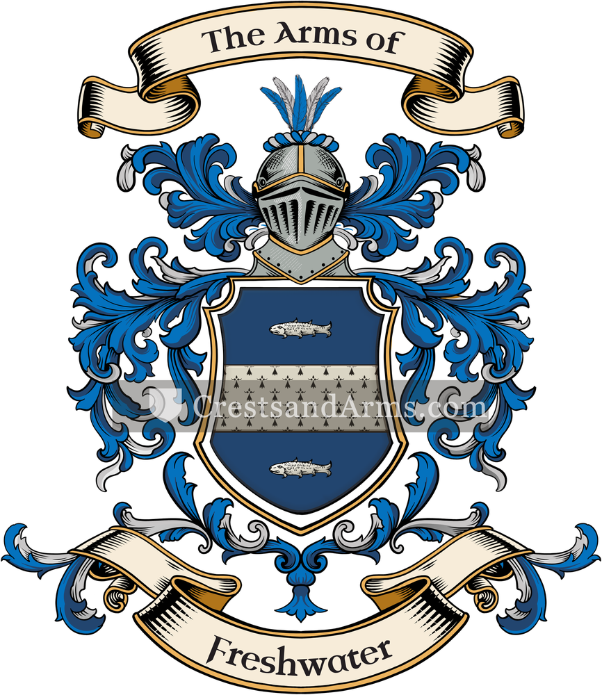 The Freshwater coat of arms, drawn from the recorded blazon