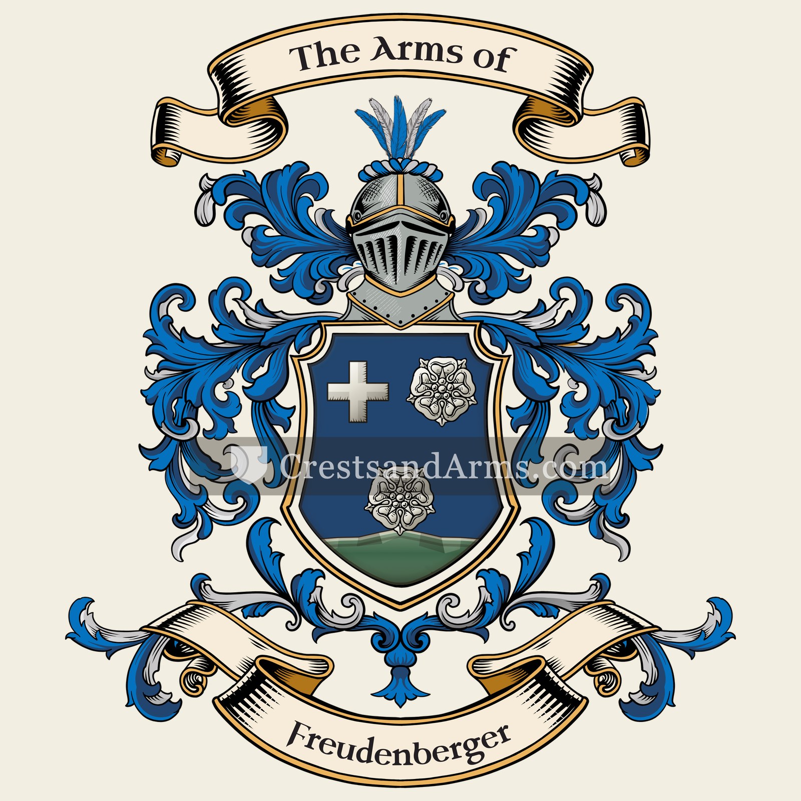 The Freudenberger coat of arms, drawn from the recorded blazon
