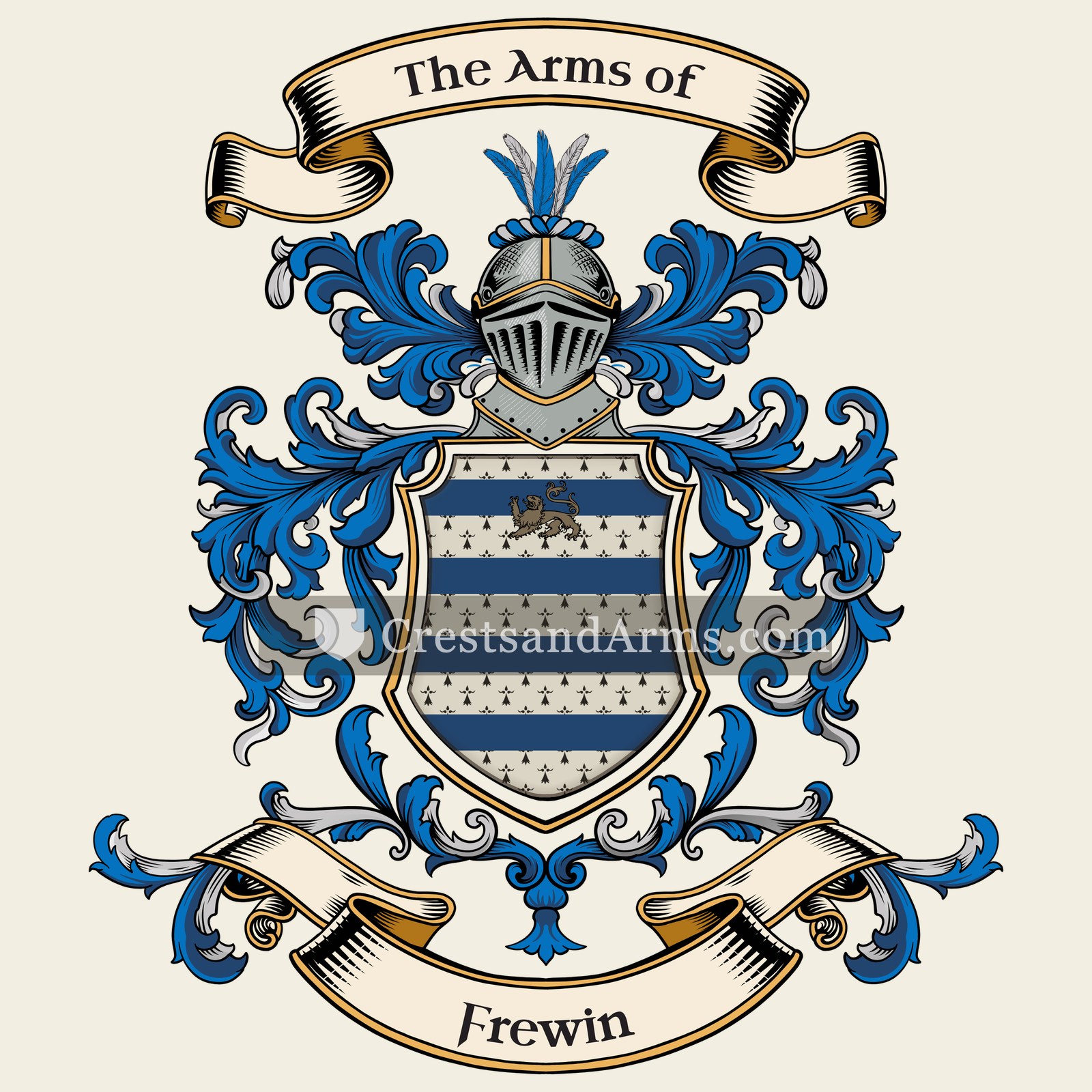 The Frewin coat of arms, drawn from the recorded blazon