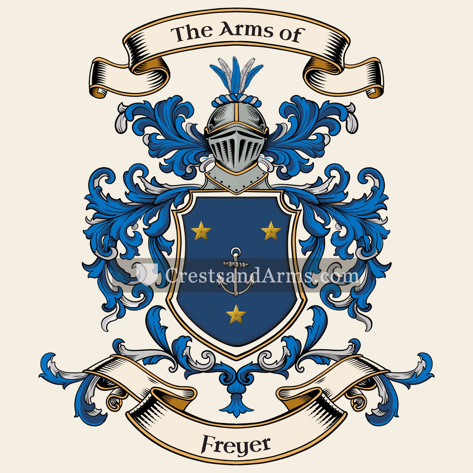 The Freyer coat of arms, drawn from the recorded blazon