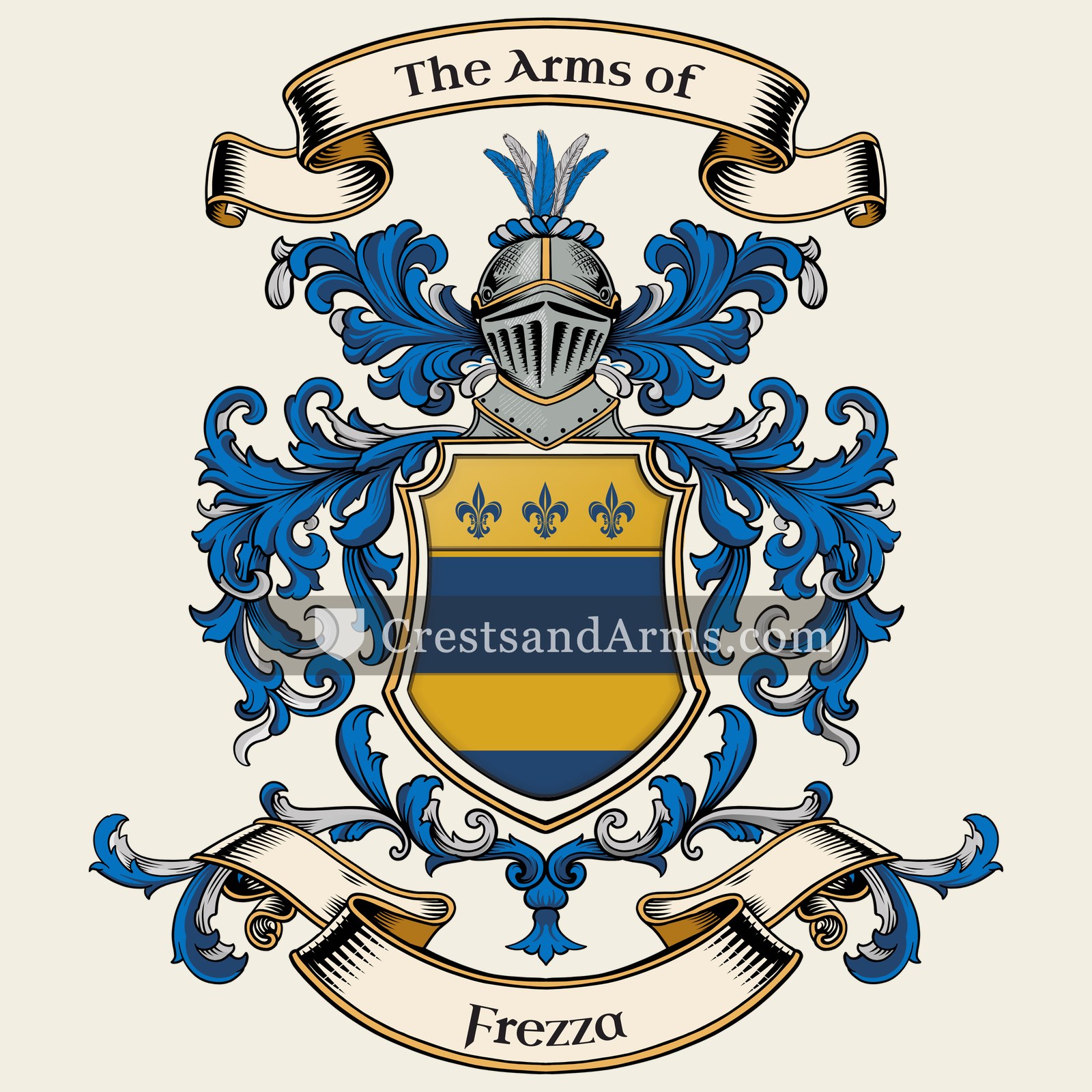 The Frezza coat of arms, drawn from the recorded blazon