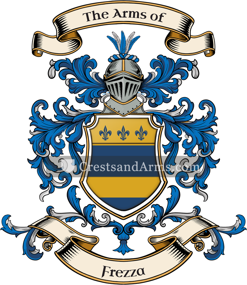 The Frezza coat of arms, drawn from the recorded blazon