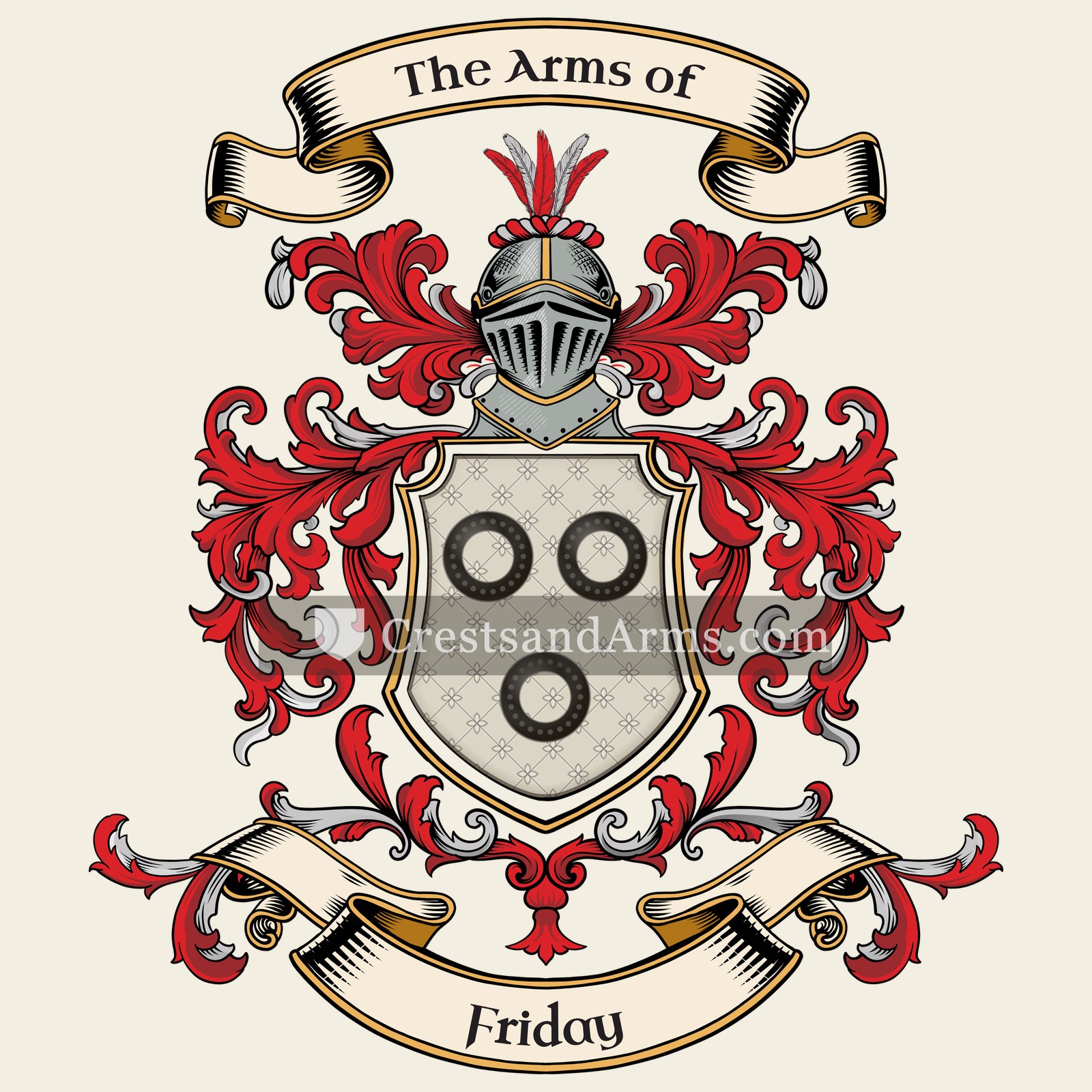 The Friday coat of arms, drawn from the recorded blazon