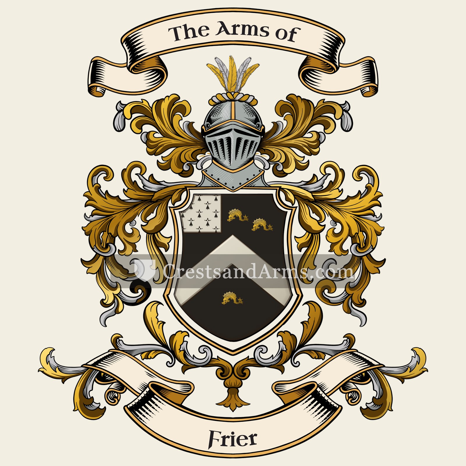 The Frier coat of arms, drawn from the recorded blazon