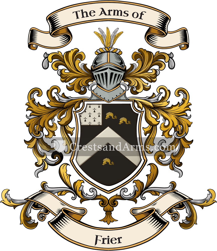 The Frier coat of arms, drawn from the recorded blazon
