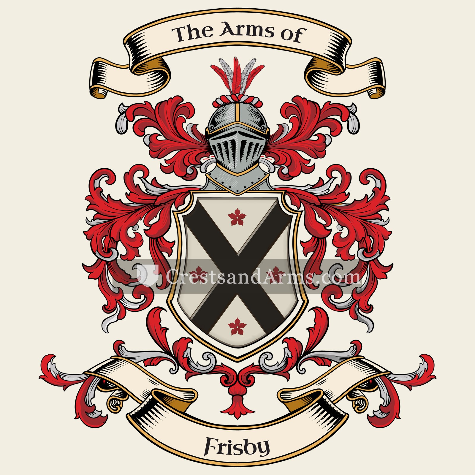 The Frisby coat of arms, drawn from the recorded blazon