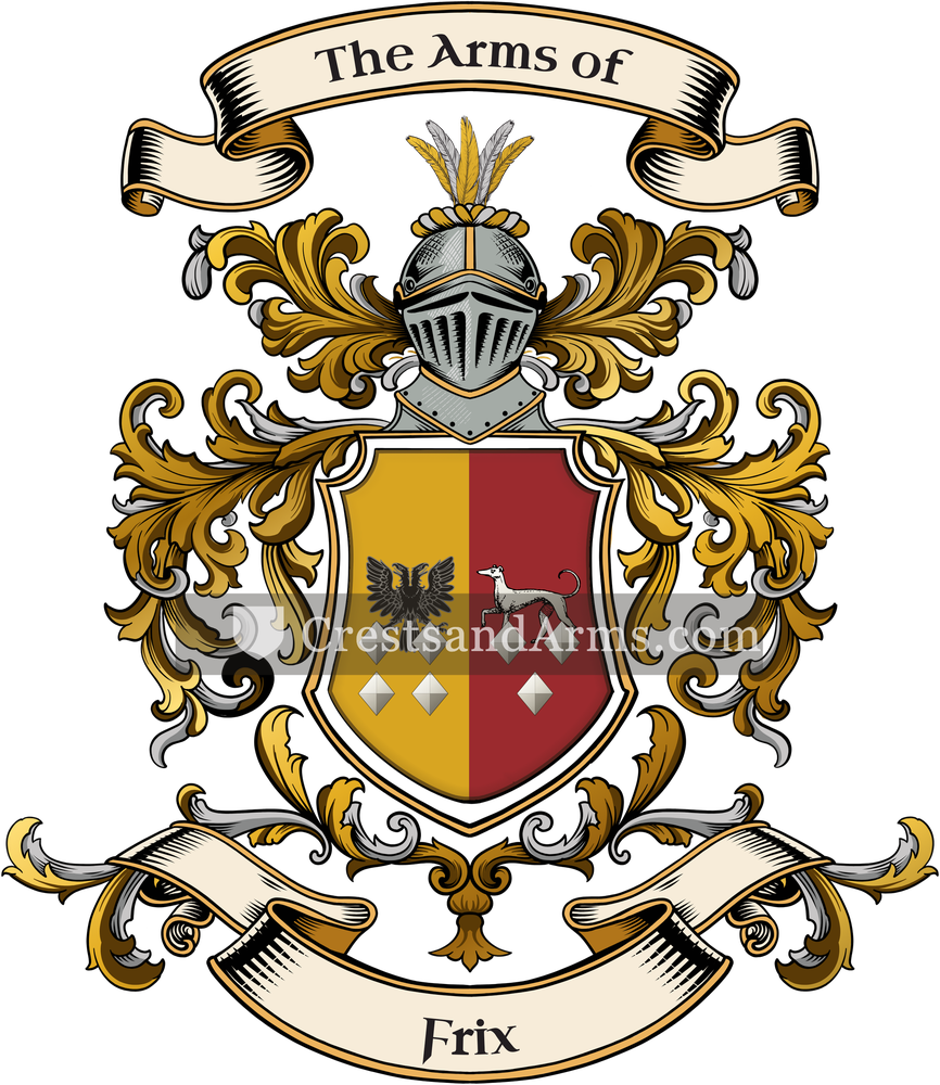The Frix coat of arms, drawn from the recorded blazon