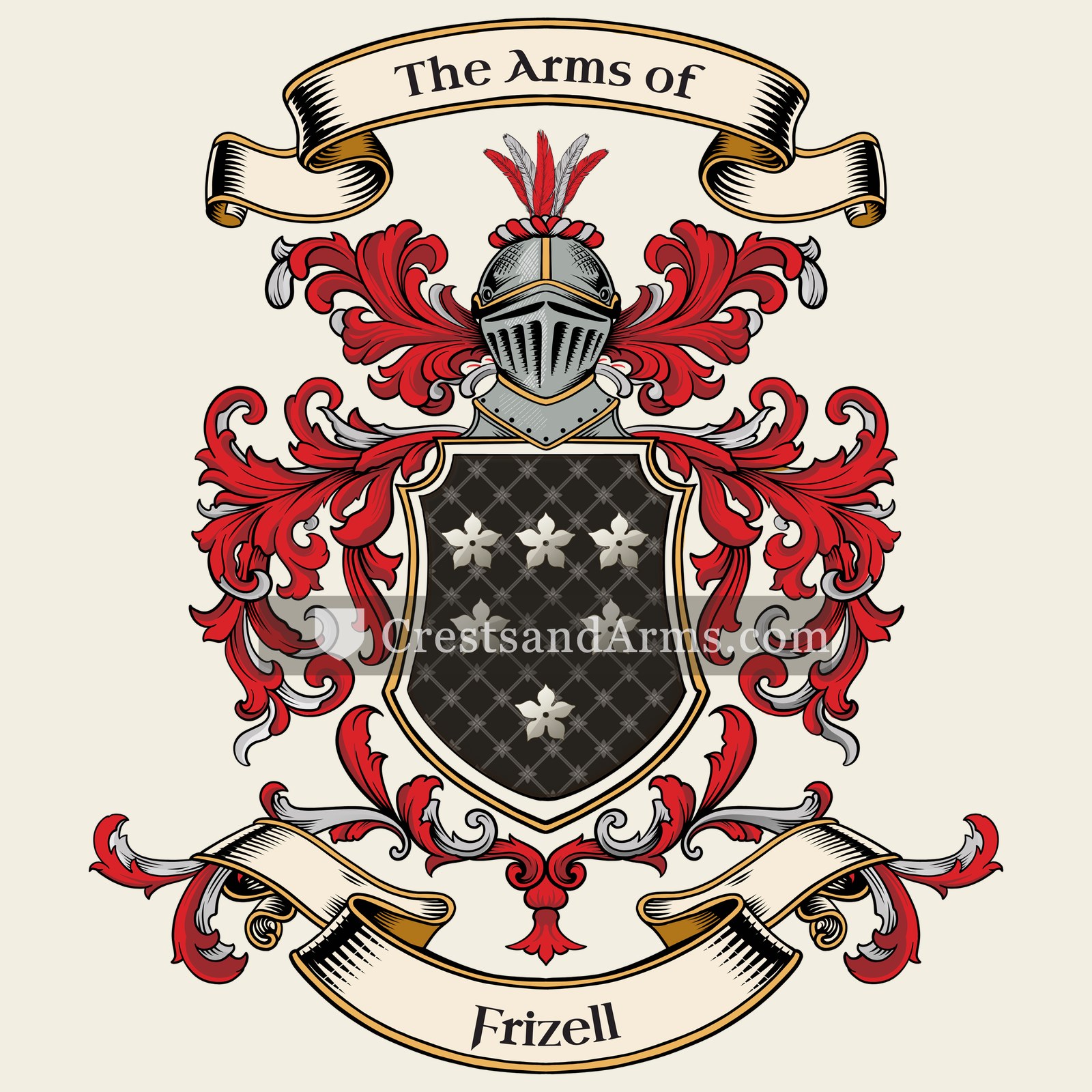 The Frizell coat of arms, drawn from the recorded blazon