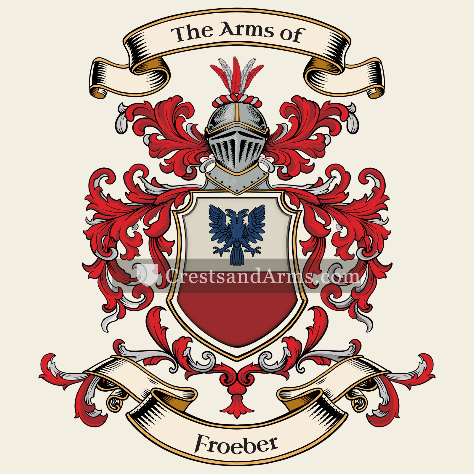 The Froeber coat of arms, drawn from the recorded blazon