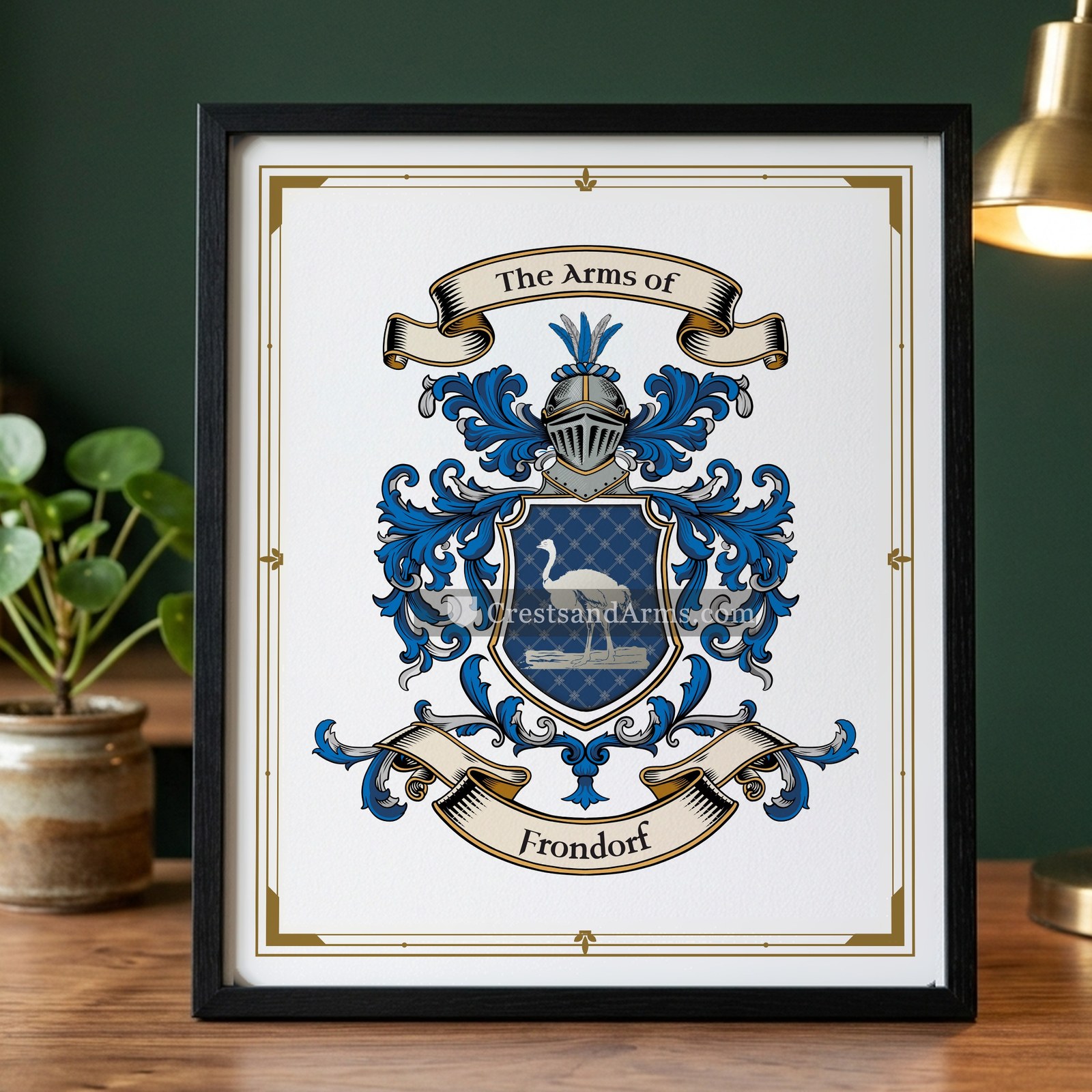 The Frondorf arms on the framed, black wood