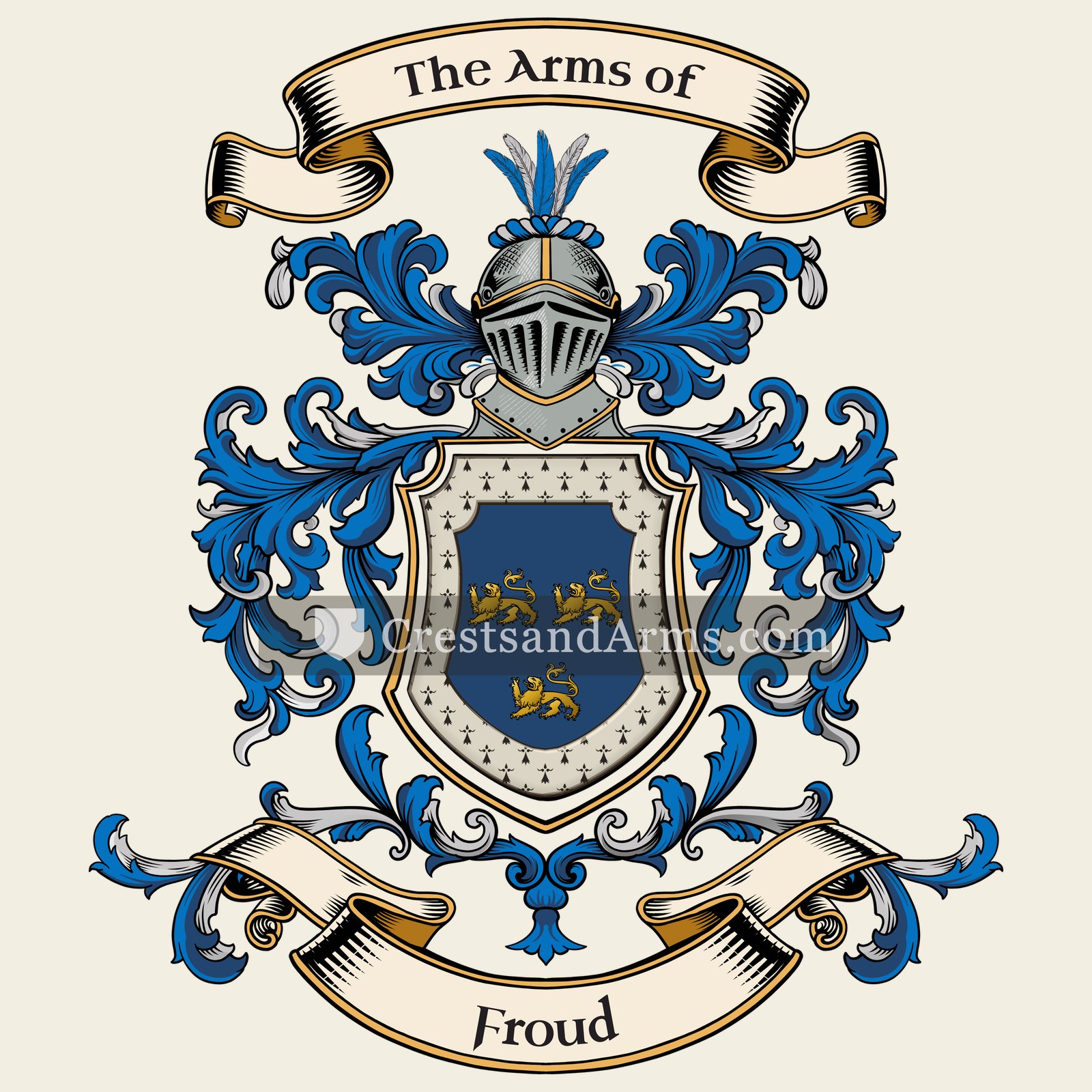The Froud coat of arms, drawn from the recorded blazon