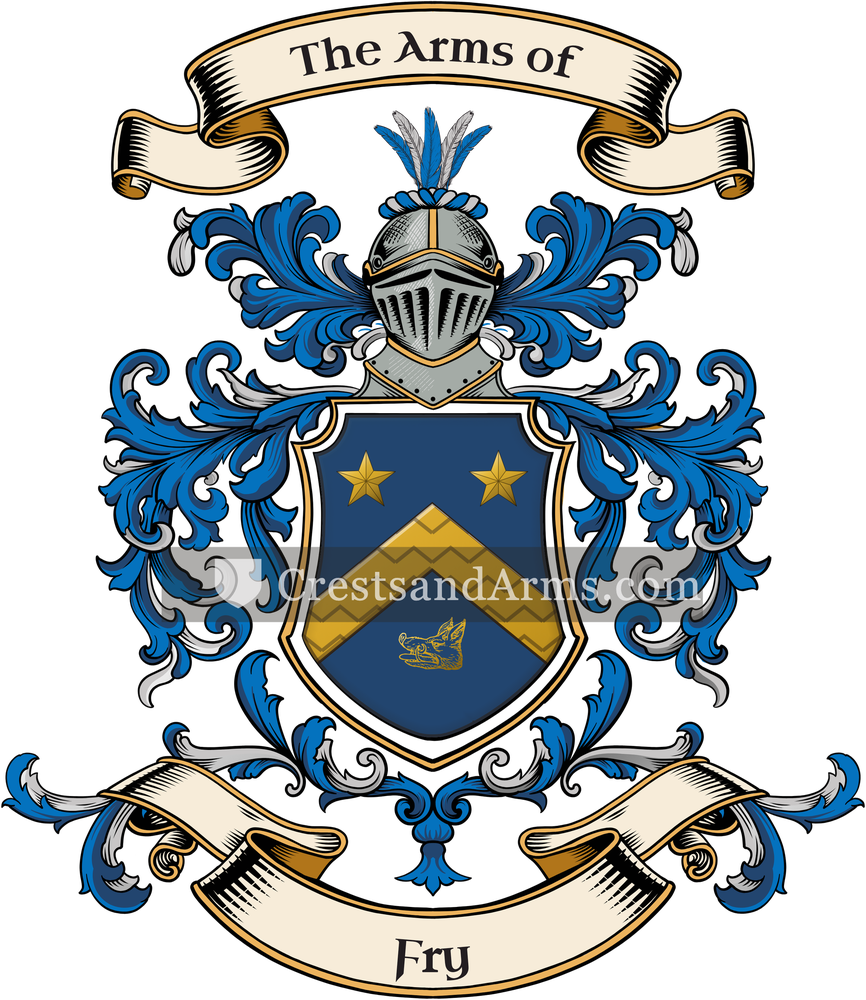 The Fry coat of arms, drawn from the recorded blazon