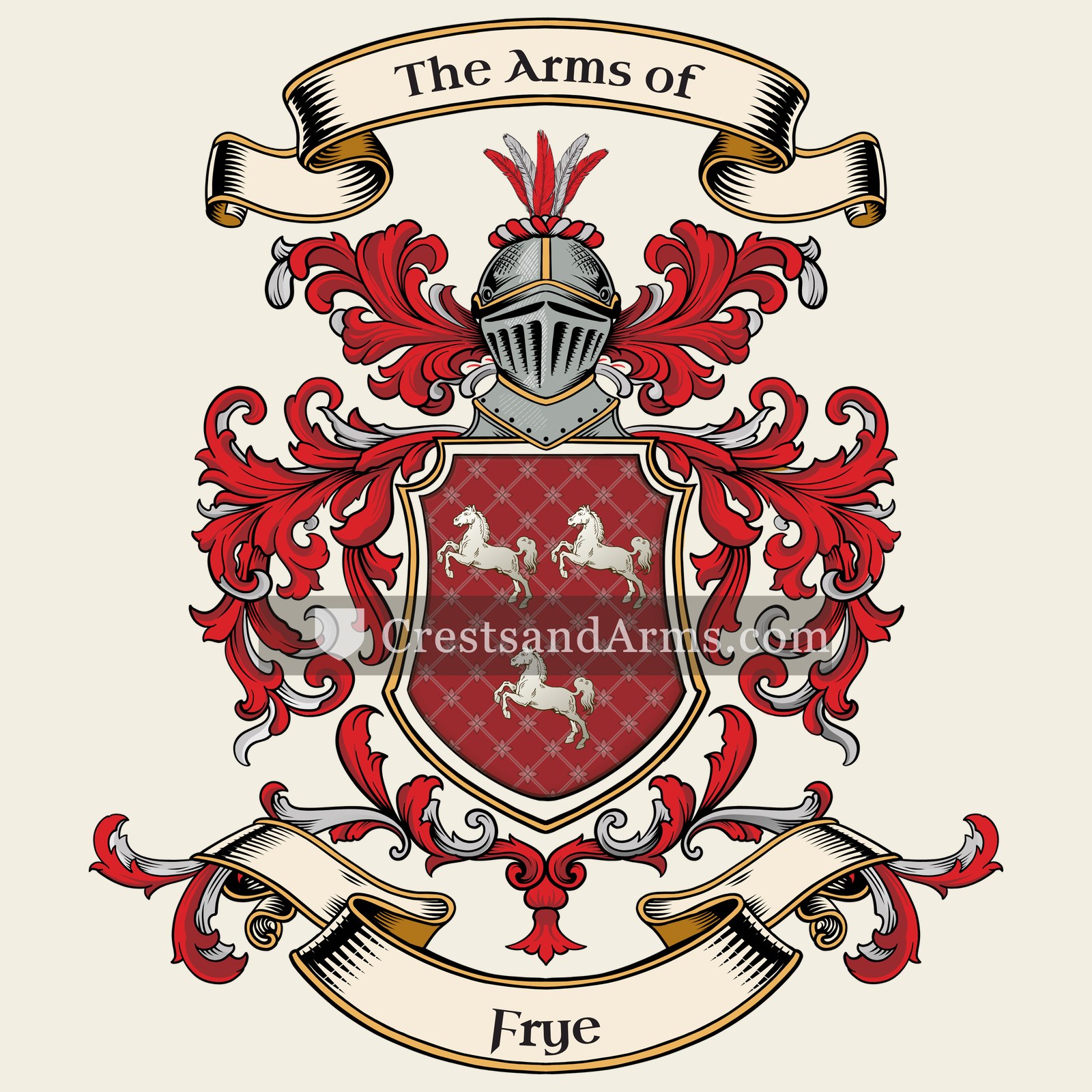 The Frye coat of arms, drawn from the recorded blazon