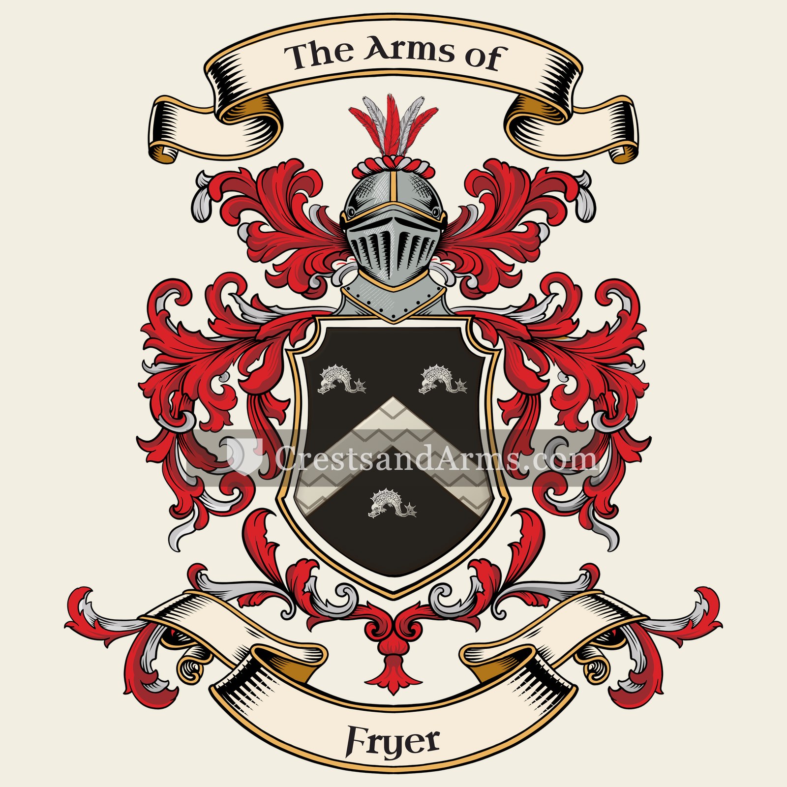 The Fryer coat of arms, drawn from the recorded blazon