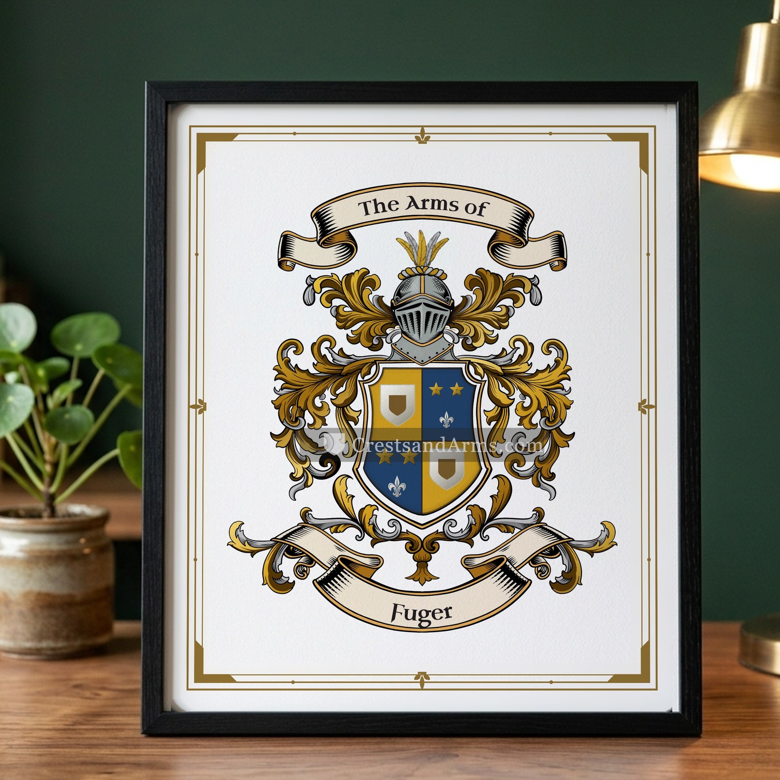 The Fuger arms on the framed, black wood