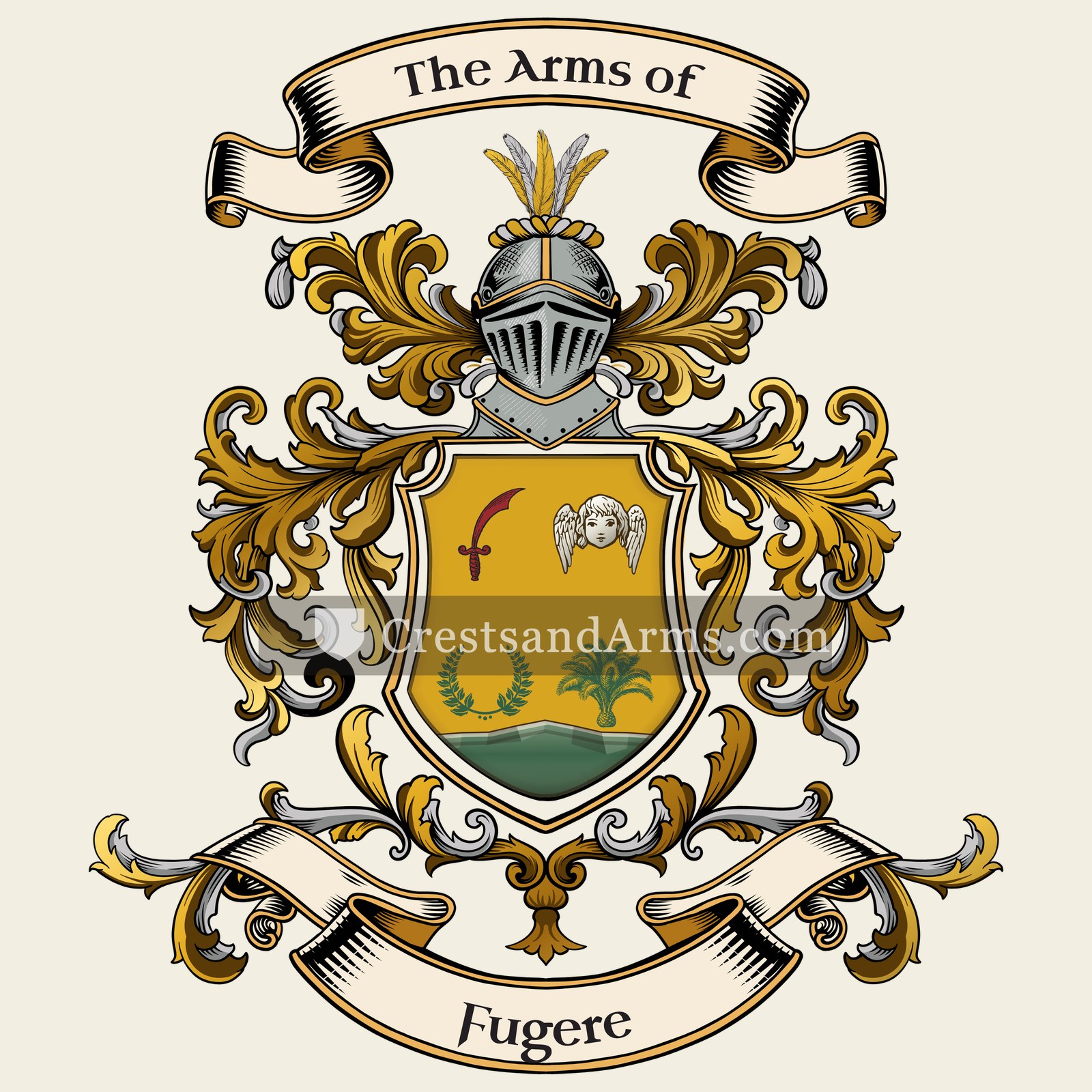 The Fugere coat of arms, drawn from the recorded blazon