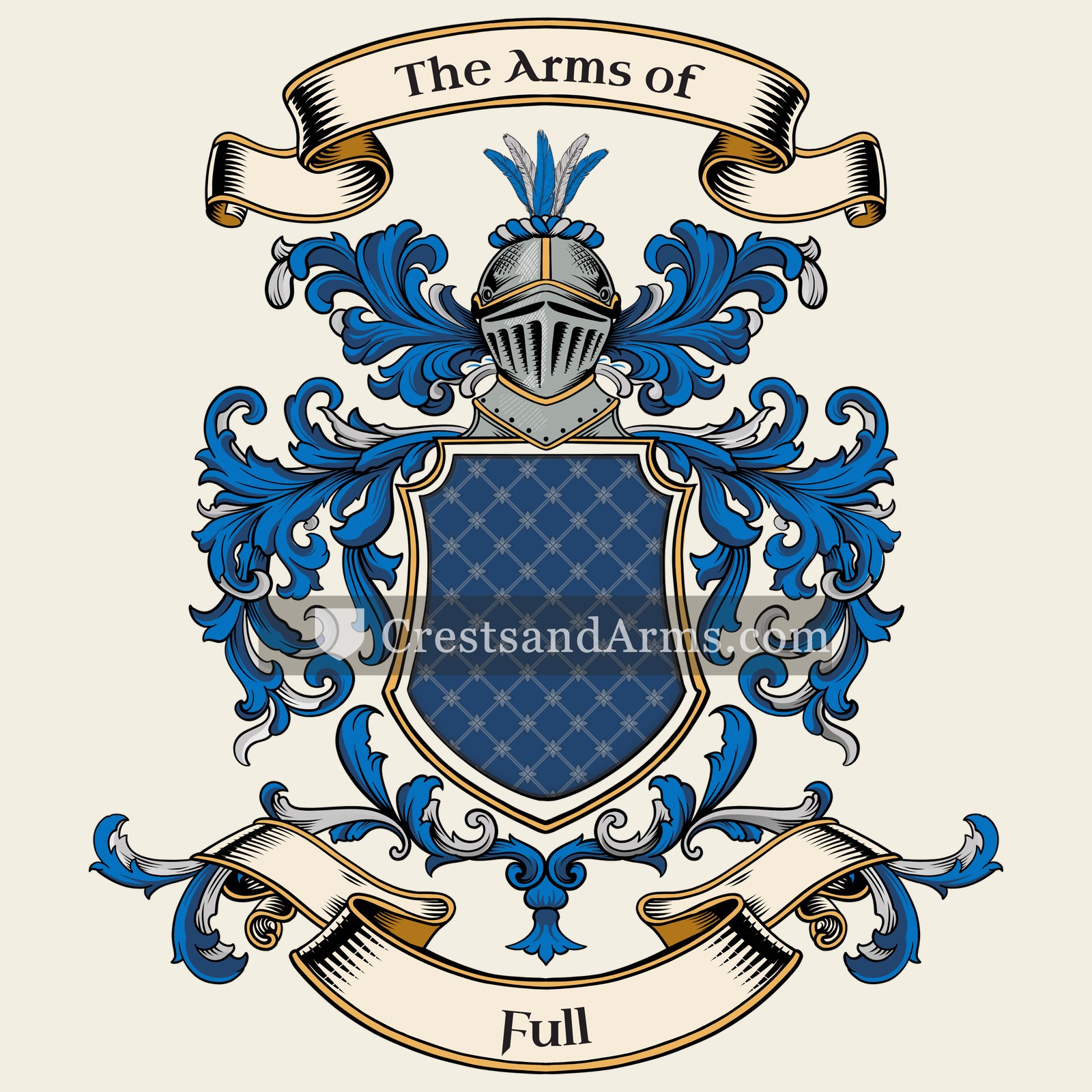 The Full coat of arms, drawn from the recorded blazon