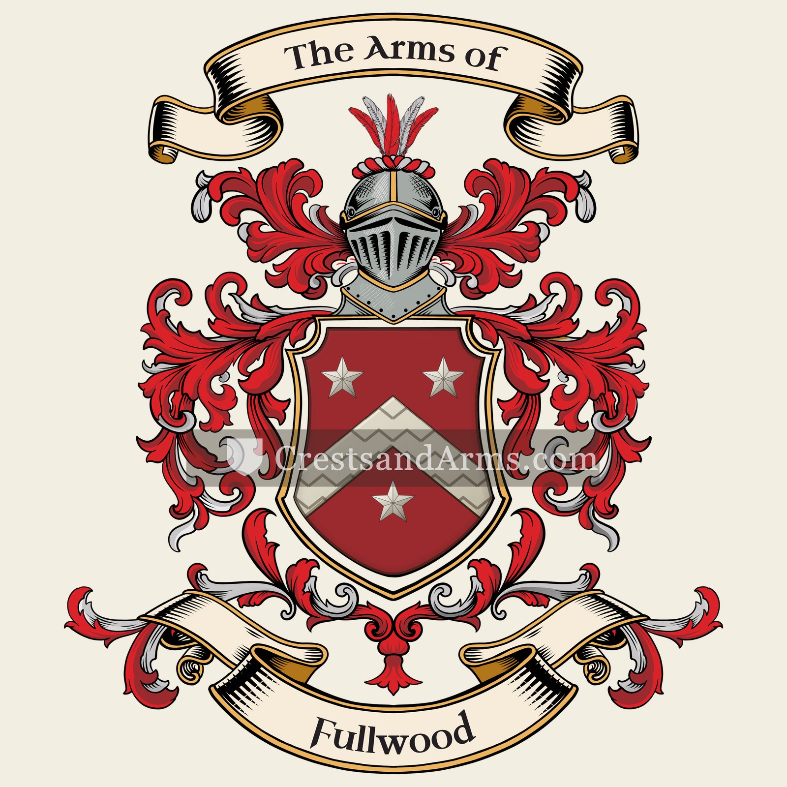 The Fullwood coat of arms, drawn from the recorded blazon