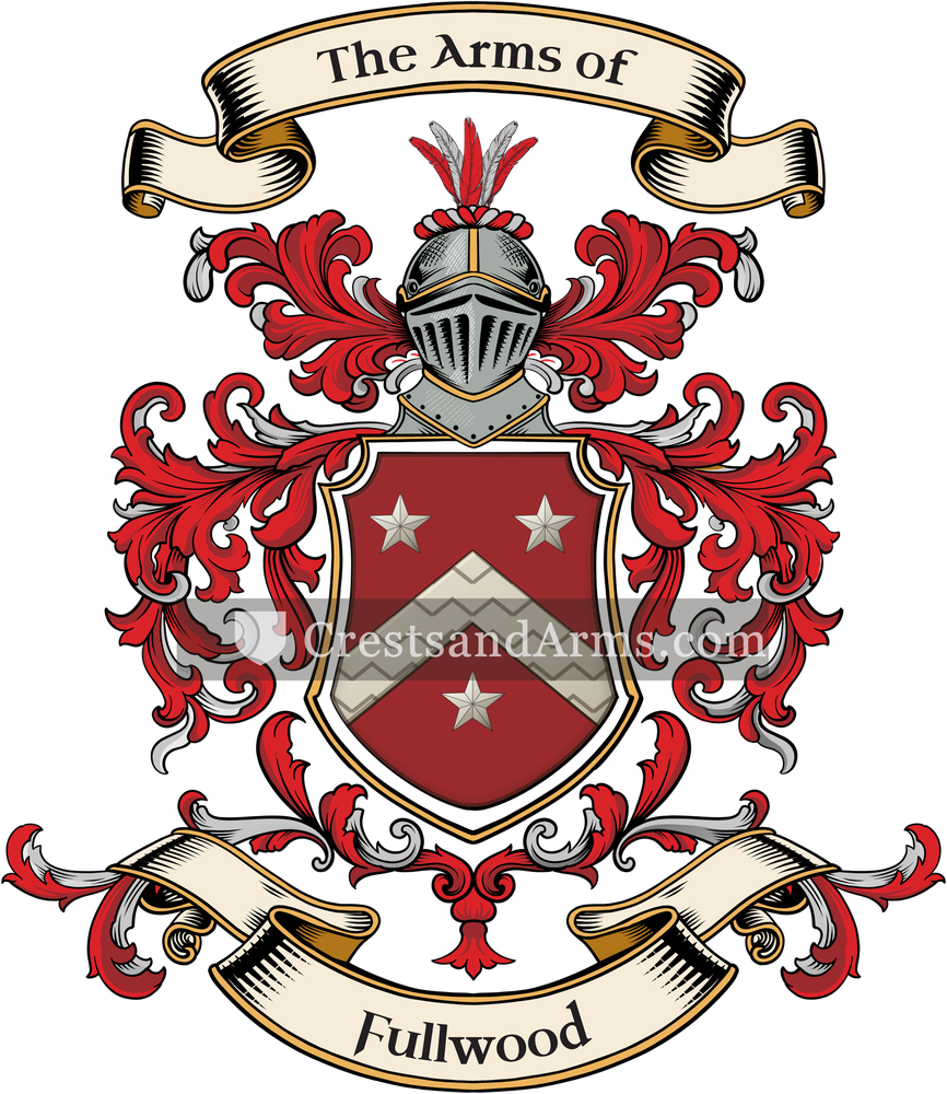 The Fullwood coat of arms, drawn from the recorded blazon