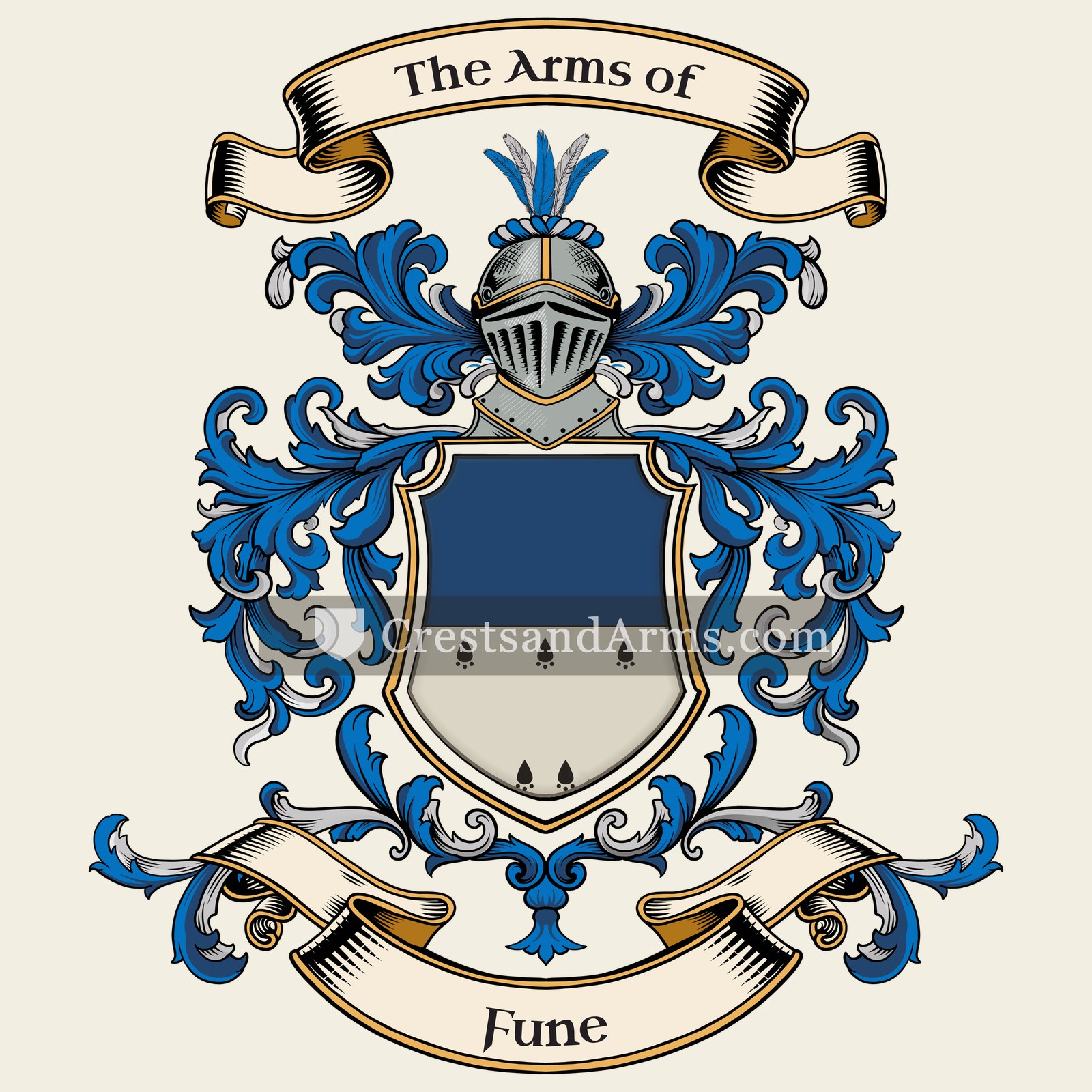 The Fune coat of arms, drawn from the recorded blazon