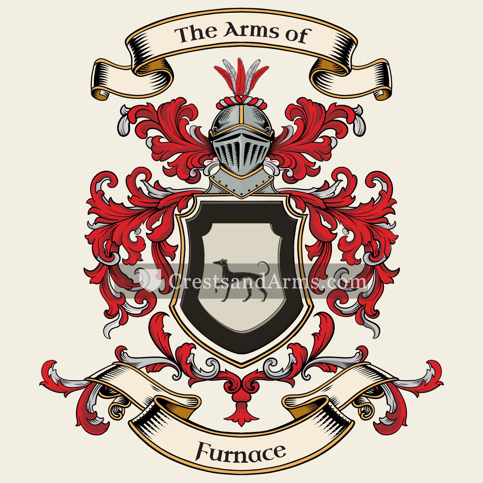 The Furnace coat of arms, drawn from the recorded blazon