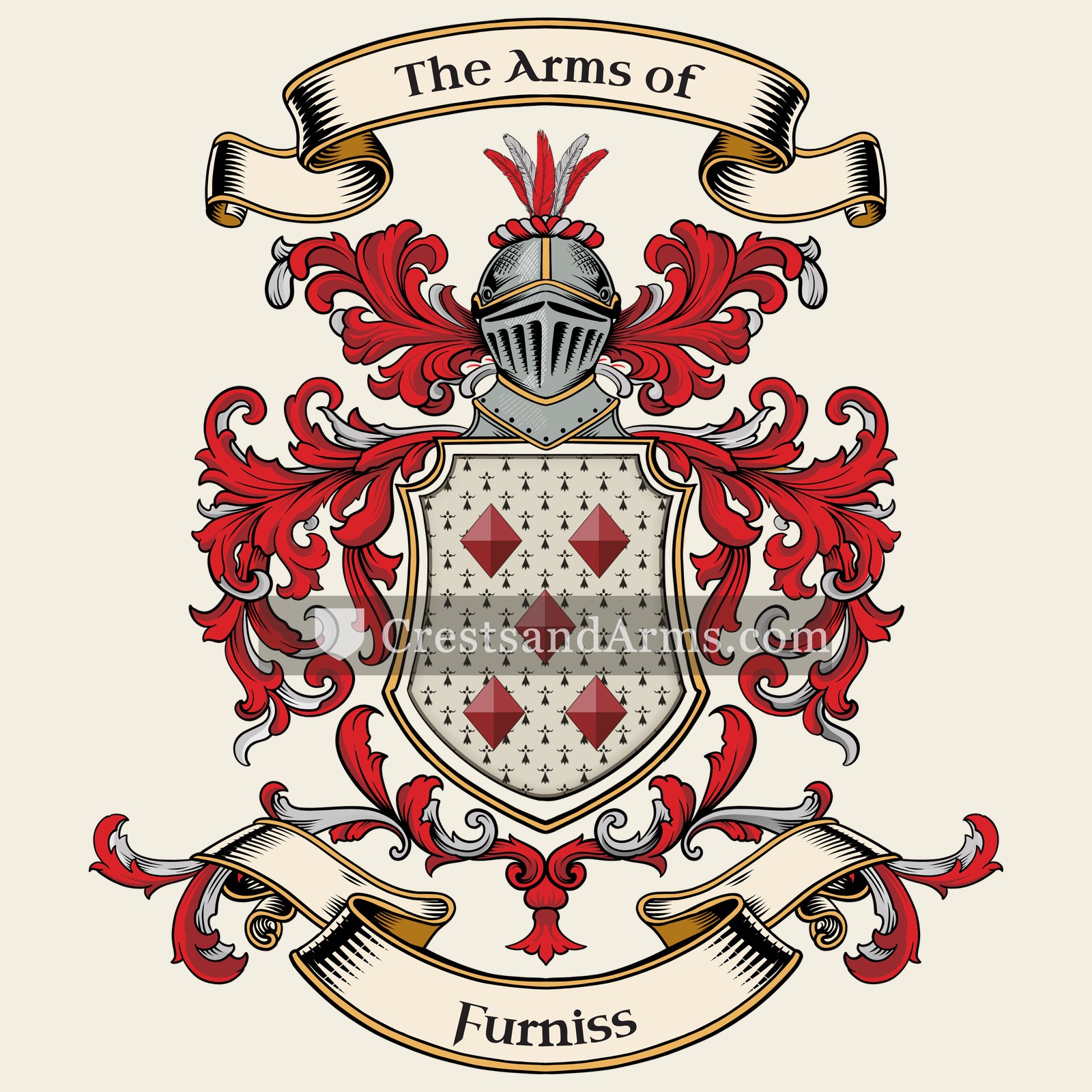 The Furniss coat of arms, drawn from the recorded blazon