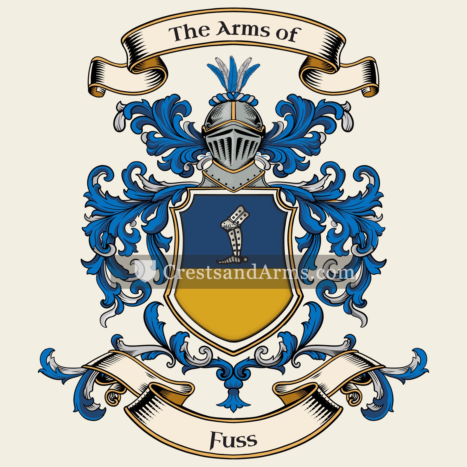 The Fuss coat of arms, drawn from the recorded blazon