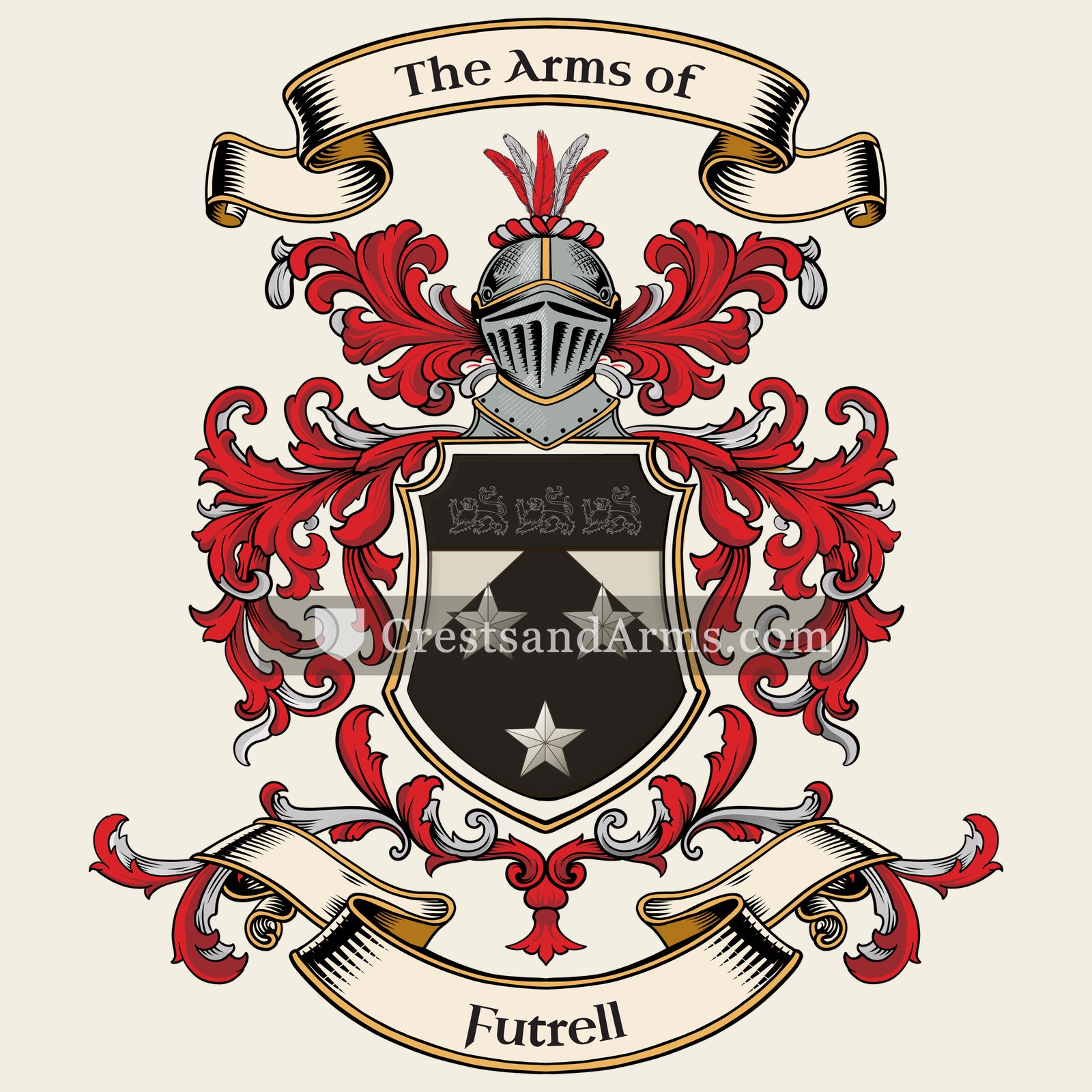 The Futrell coat of arms, drawn from the recorded blazon